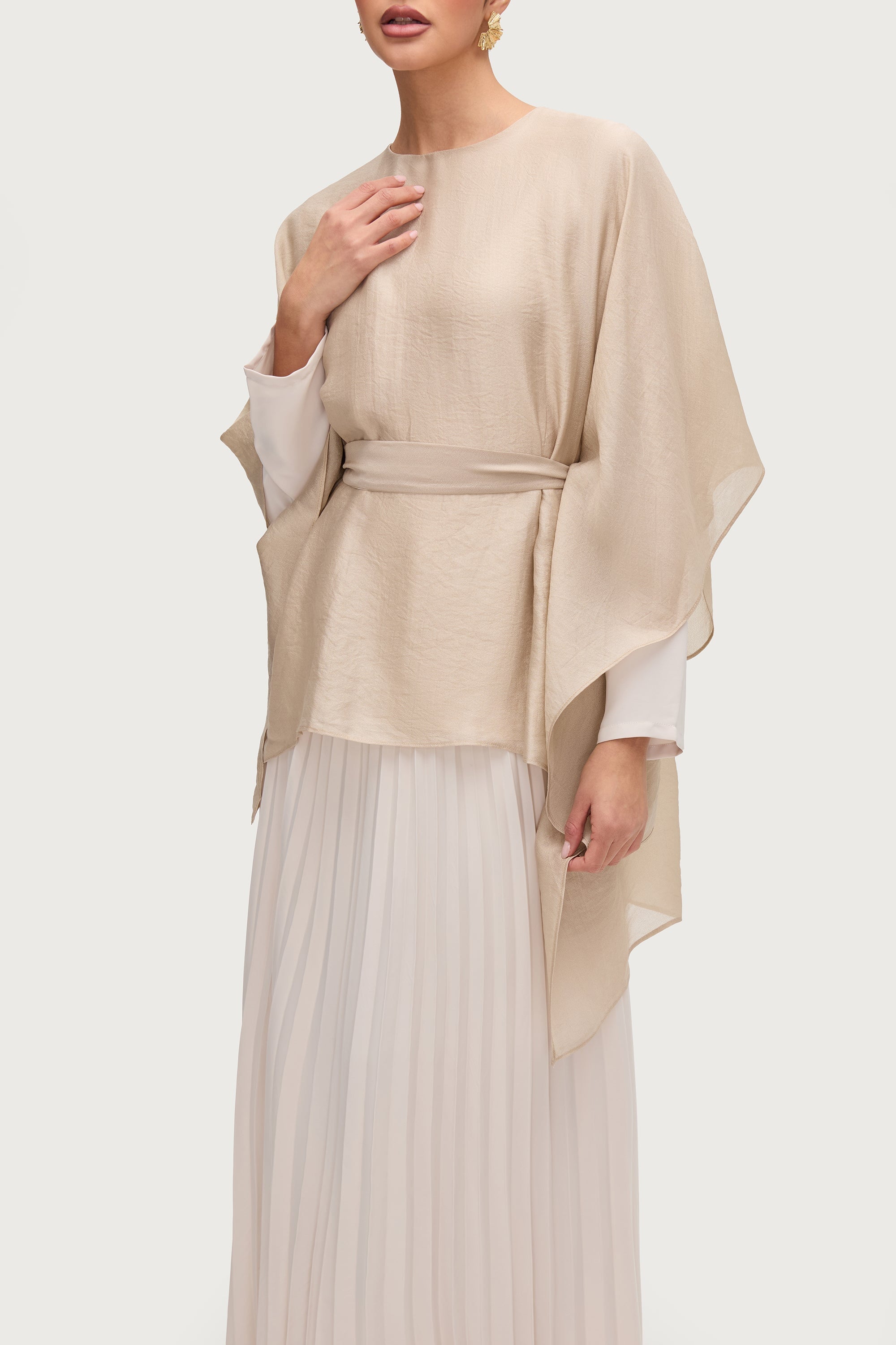 Ethereal Satin Tie Waist Top - Stone Tops Veiled Collection