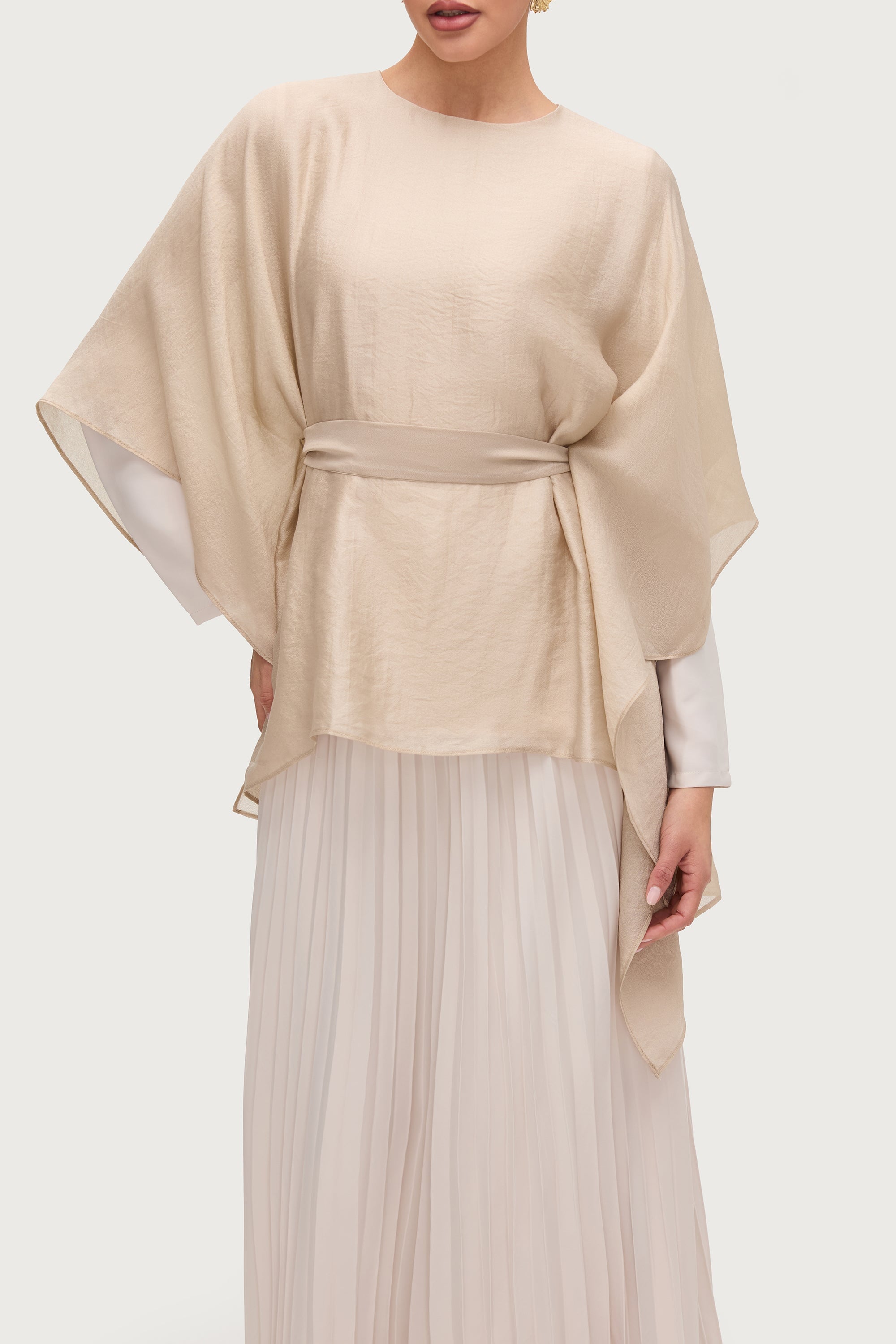 Ethereal Satin Tie Waist Top - Stone Tops Veiled Collection