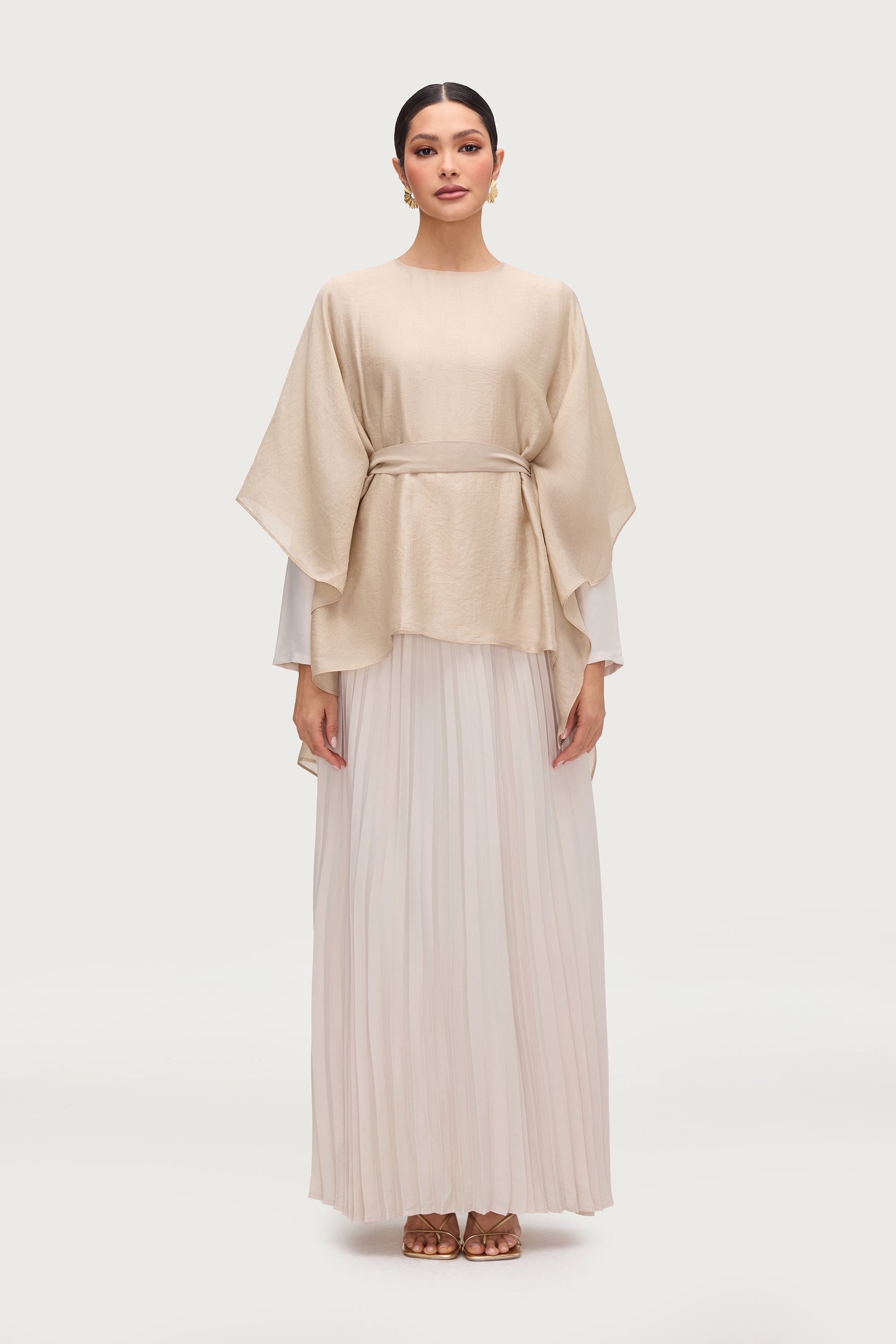 Ethereal Satin Tie Waist Top - Stone Tops Veiled Collection