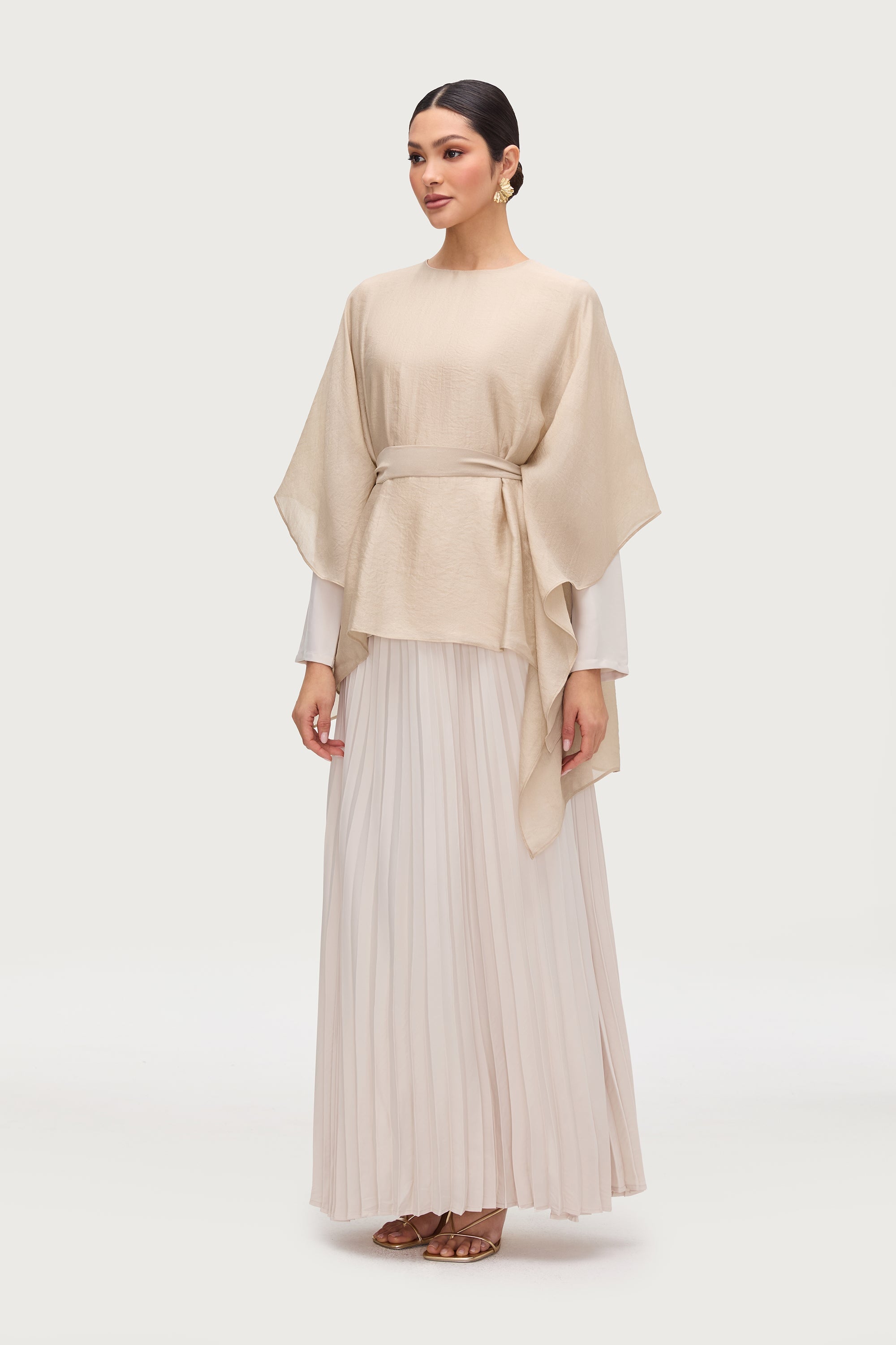 Ethereal Satin Tie Waist Top - Stone Tops Veiled Collection