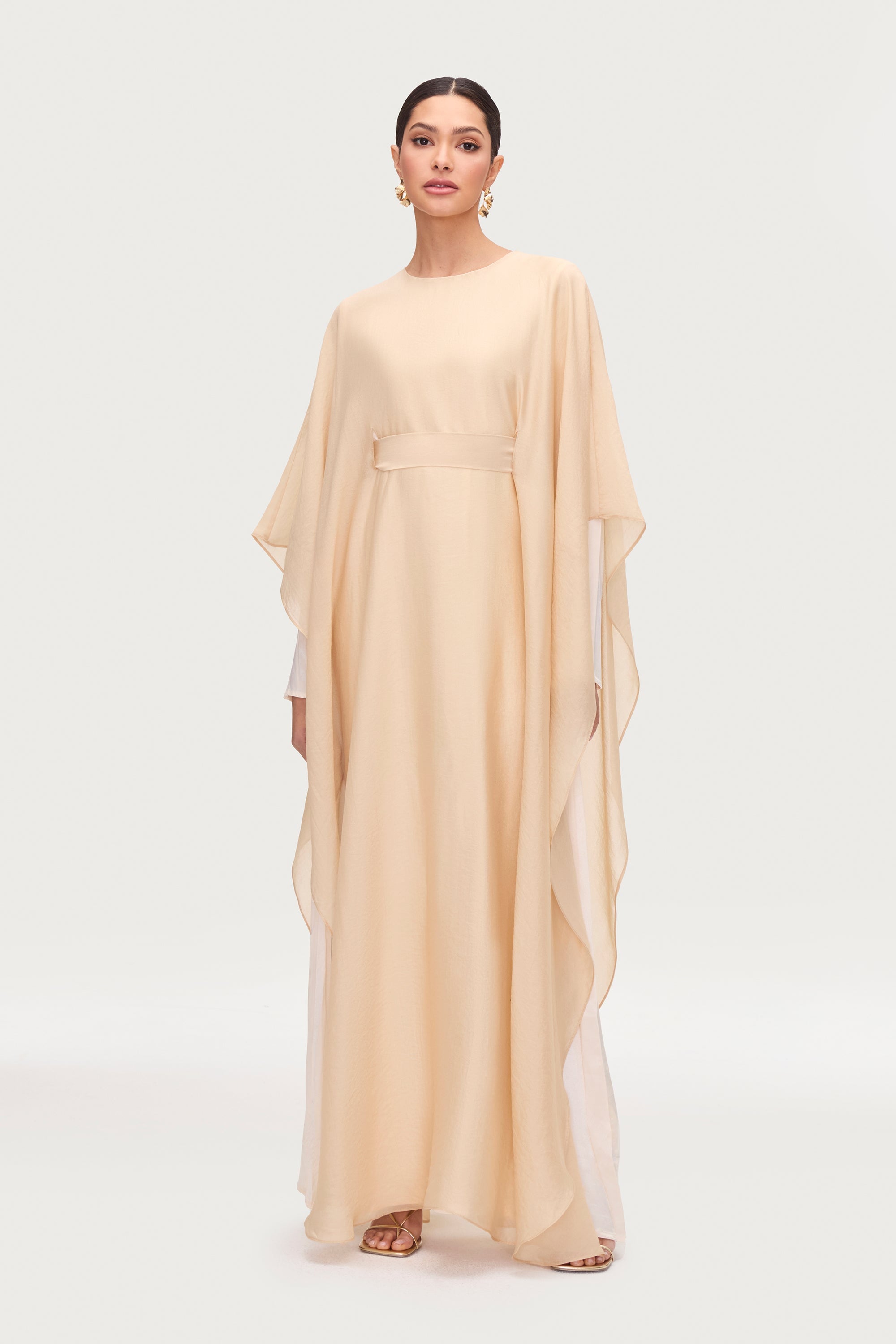Ethereal Silk Tie Waist Maxi Dress - Champagne Dresses Veiled