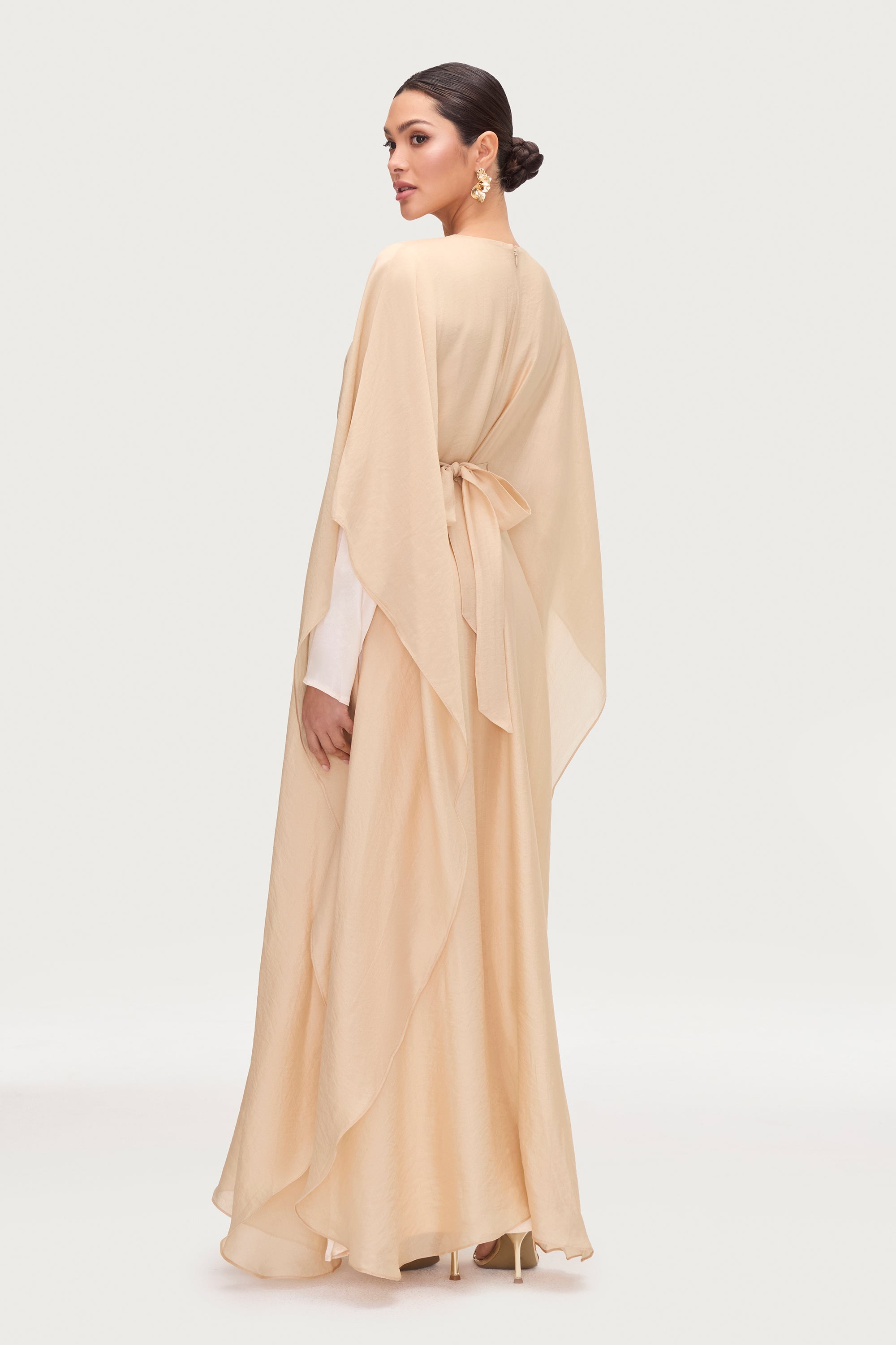 Ethereal Silk Tie Waist Maxi Dress - Champagne Dresses Veiled