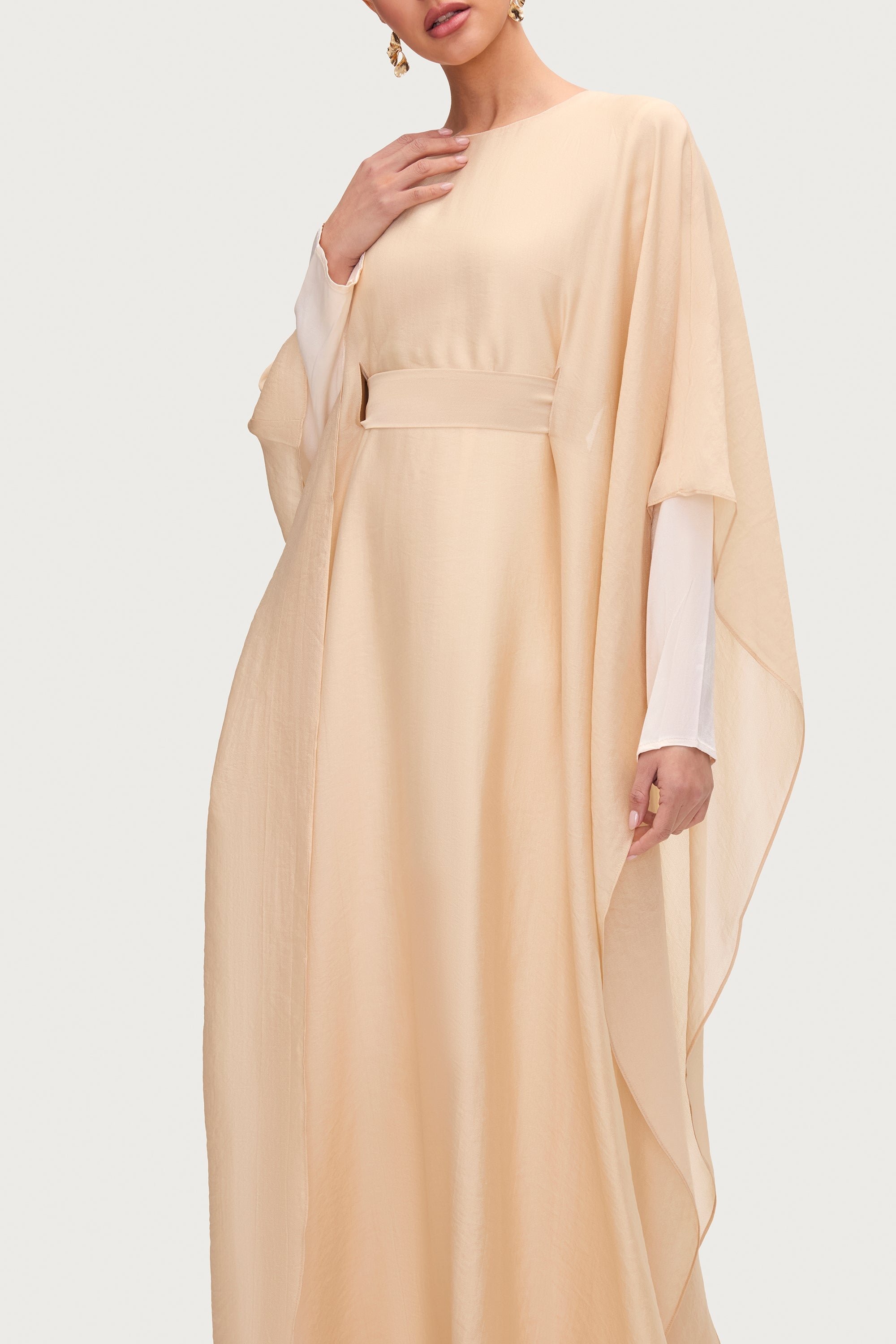 Ethereal Silk Tie Waist Maxi Dress - Champagne Dresses Veiled