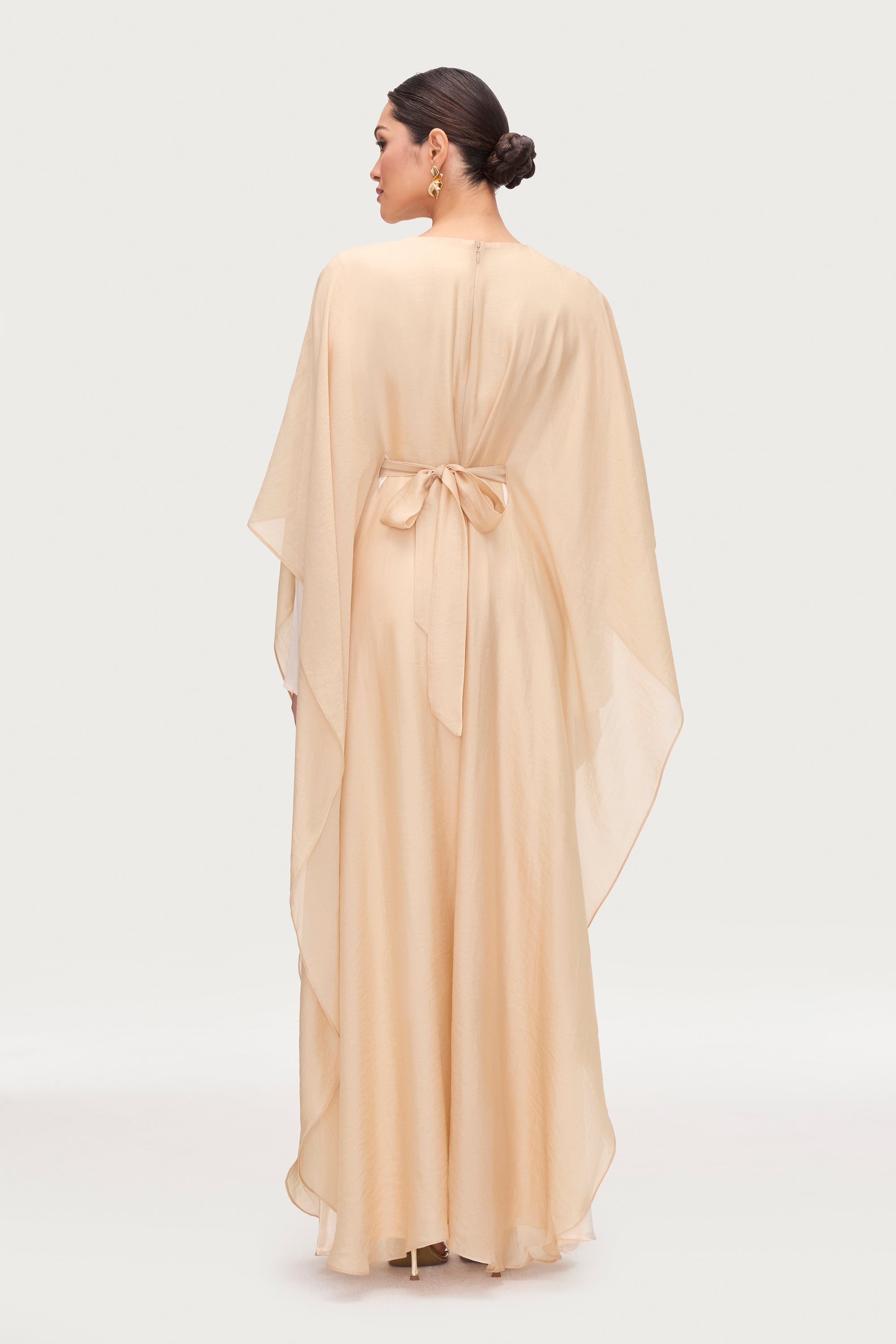 Ethereal Silk Tie Waist Maxi Dress - Champagne Dresses Veiled