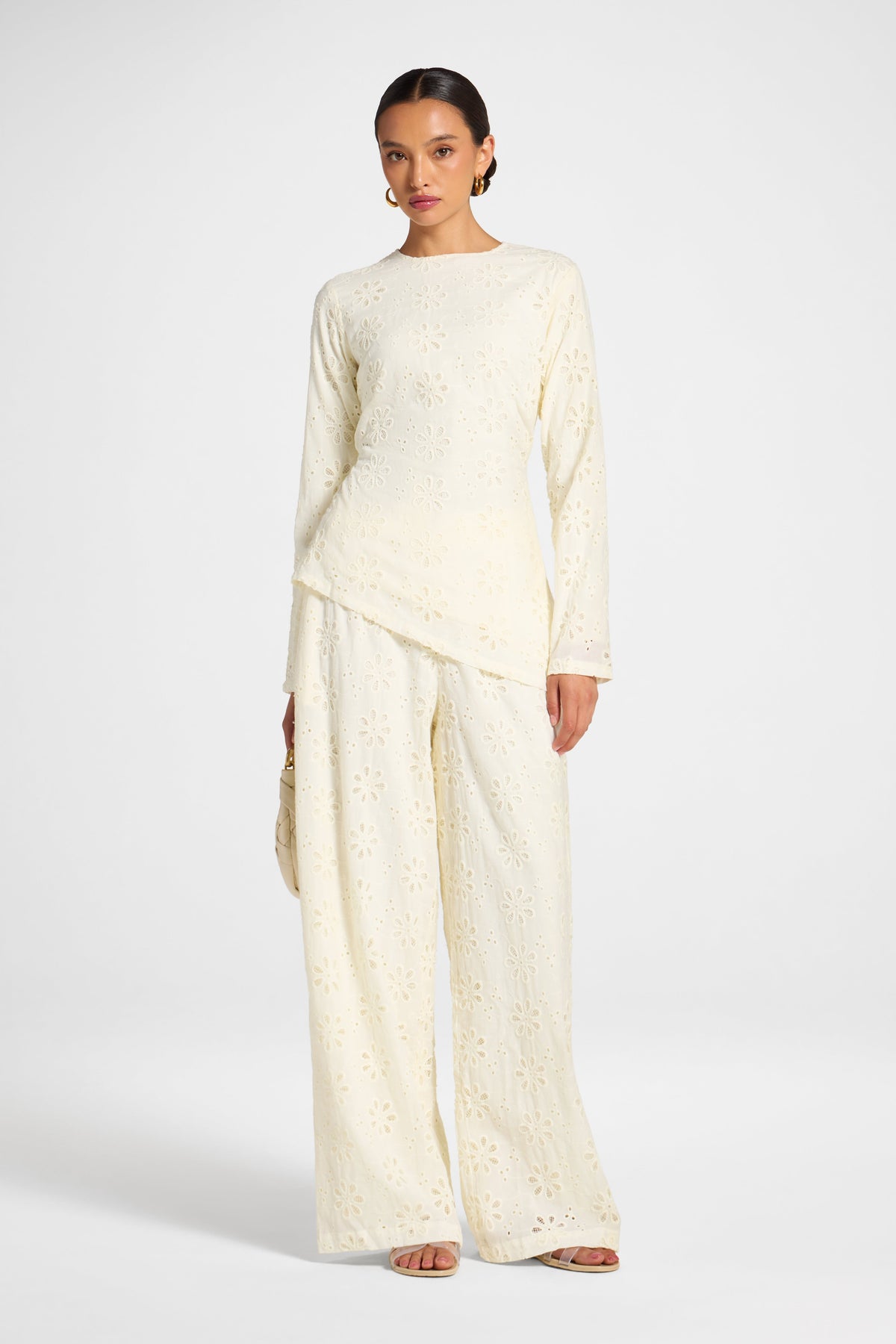 Eyelet Asymmetric Top - Coconut Milk Top Veiled