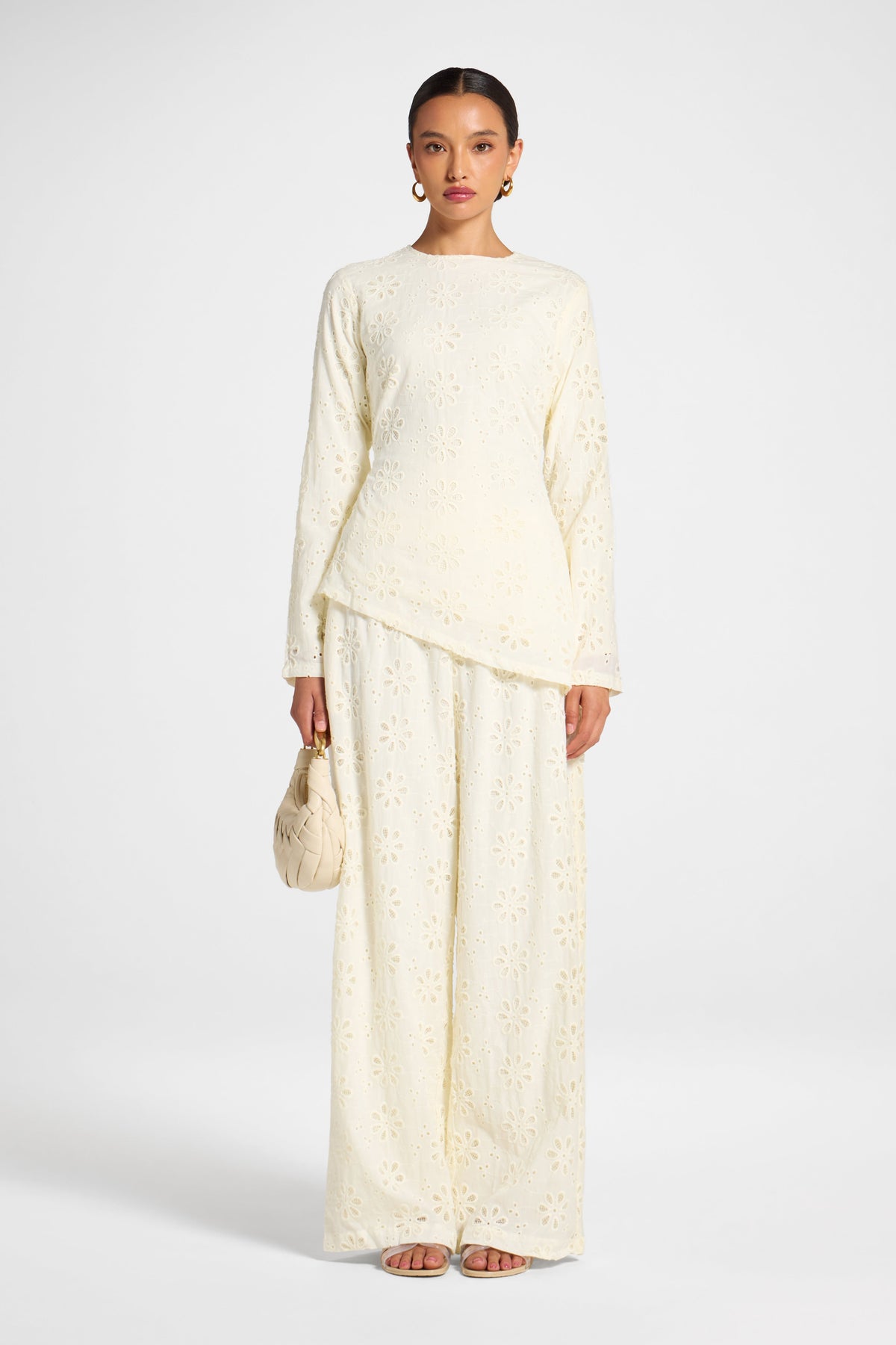 Eyelet Asymmetric Top - Coconut Milk Top Veiled
