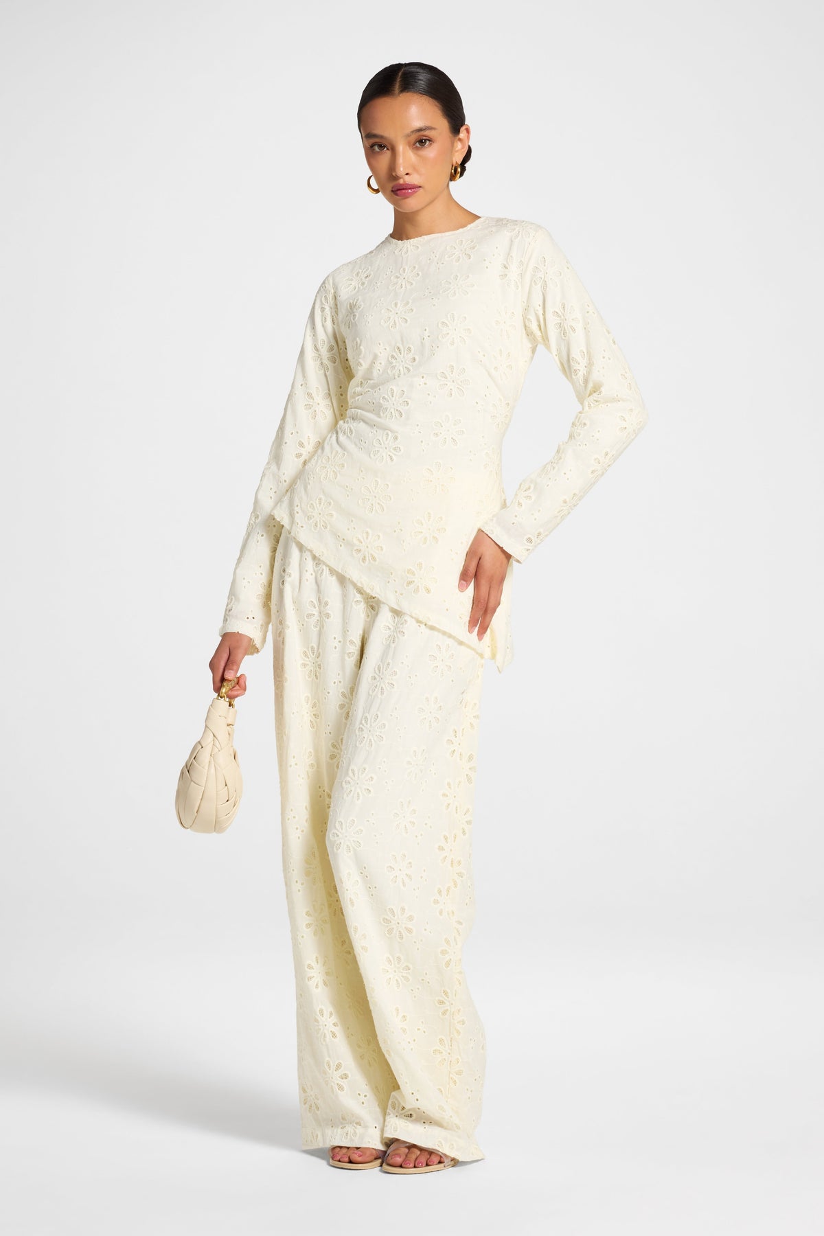Eyelet Asymmetric Top - Coconut Milk Top Veiled