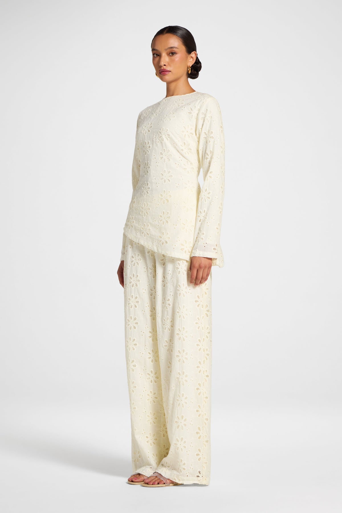 Eyelet Asymmetric Top - Coconut Milk Top Veiled
