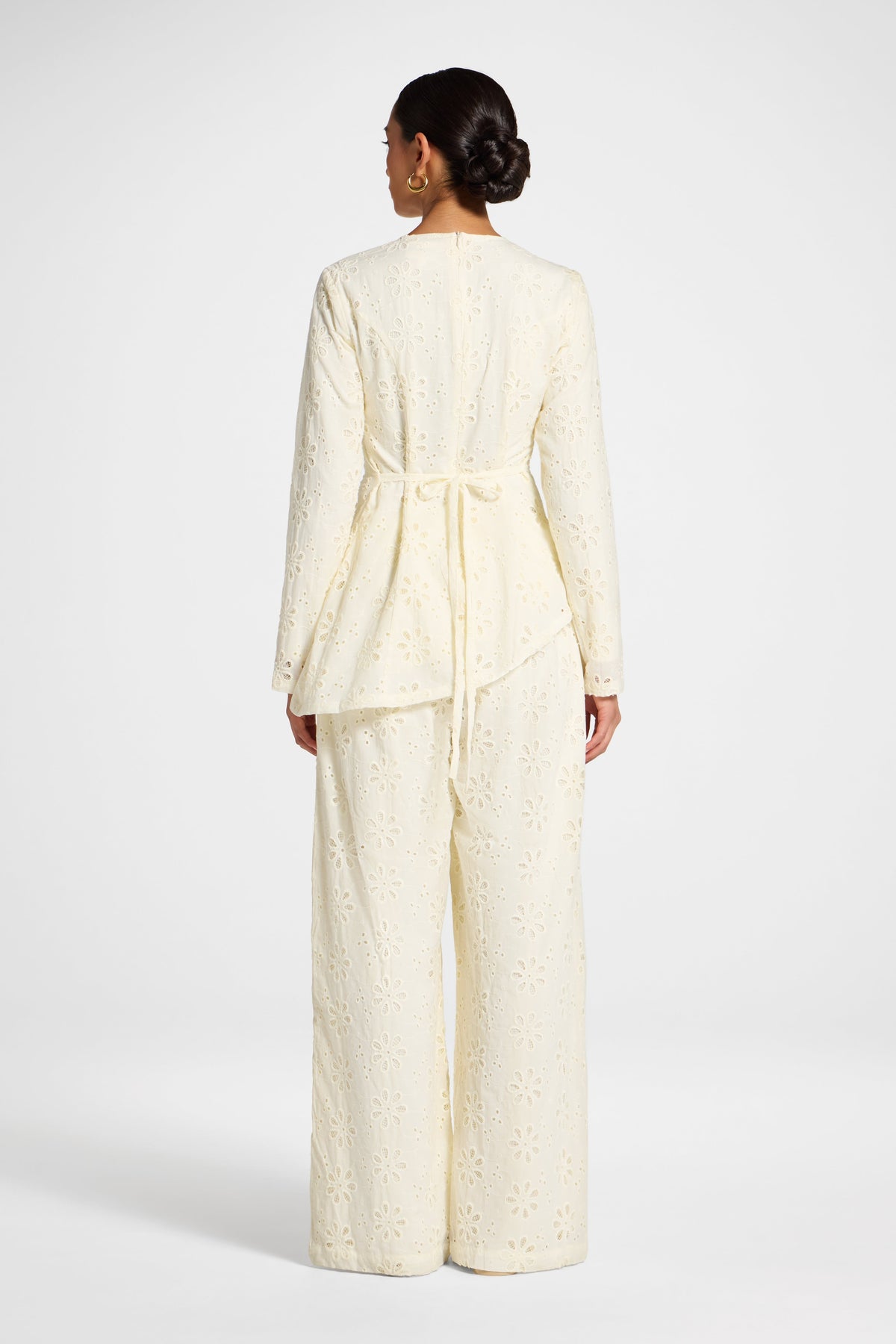 Eyelet Asymmetric Top - Coconut Milk Top Veiled