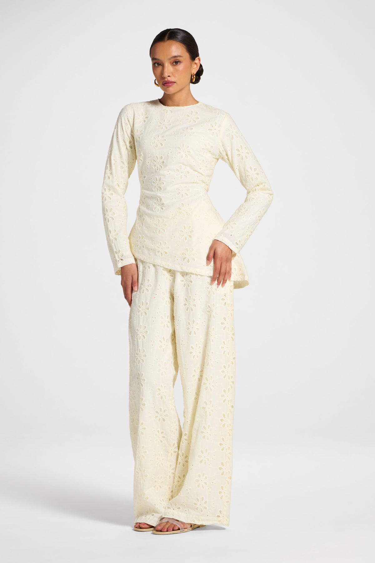 Eyelet Asymmetric Top - Coconut Milk Top Veiled
