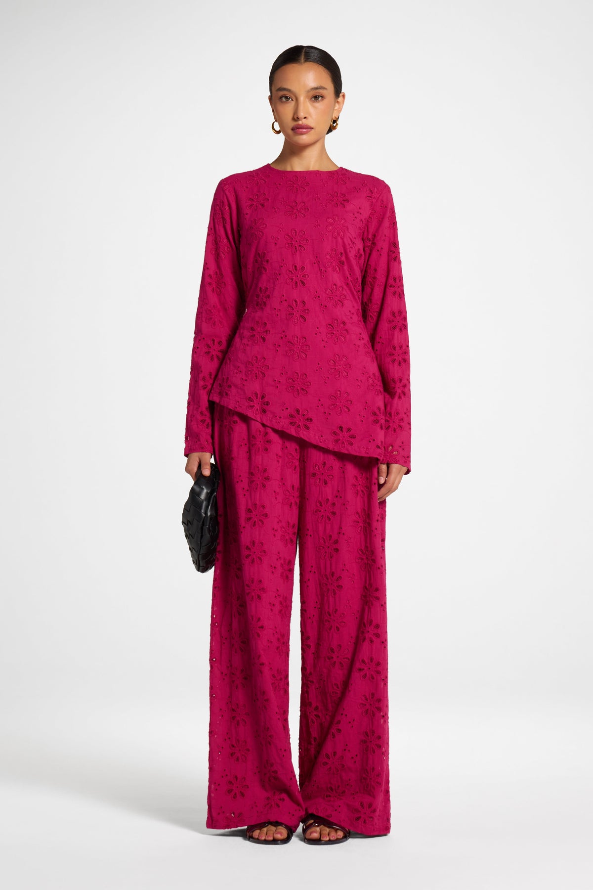 Eyelet Asymmetric Top - Sangria Top Veiled