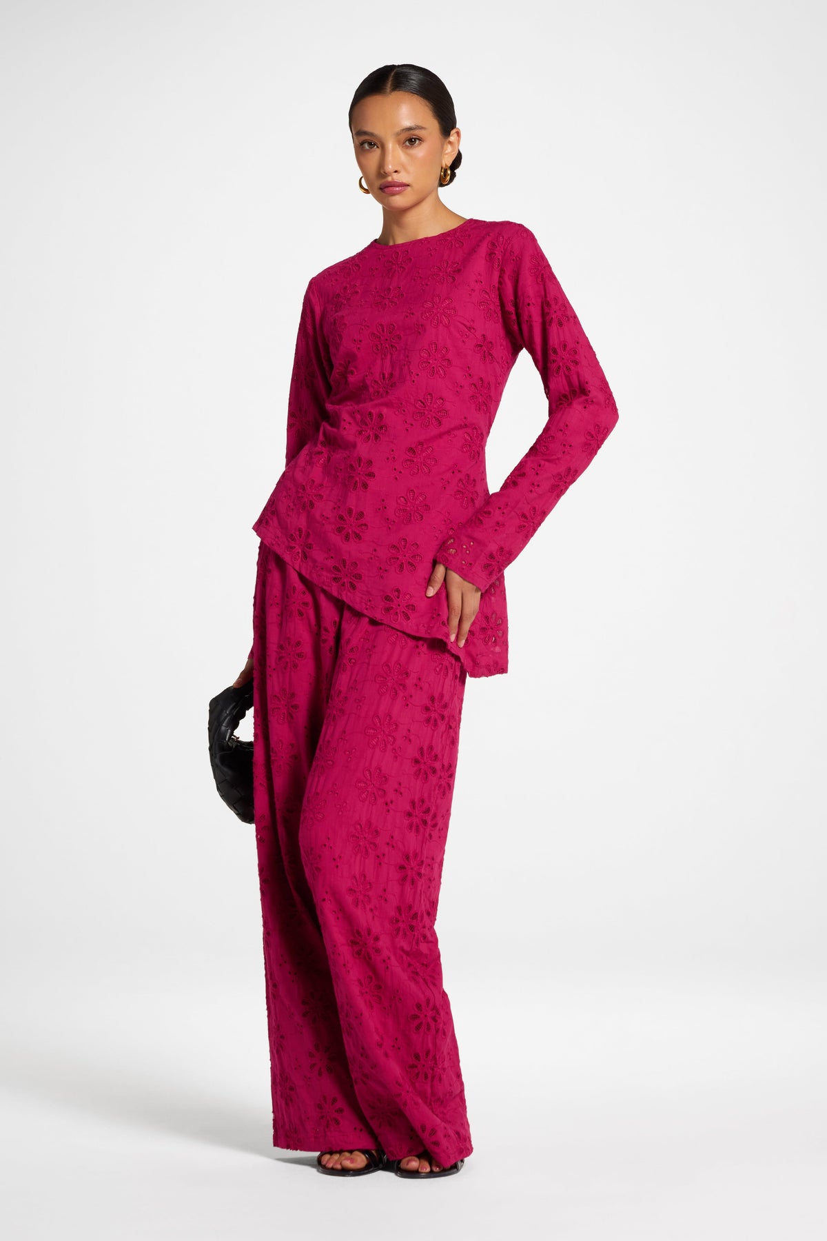 Eyelet Asymmetric Top - Sangria Top Veiled