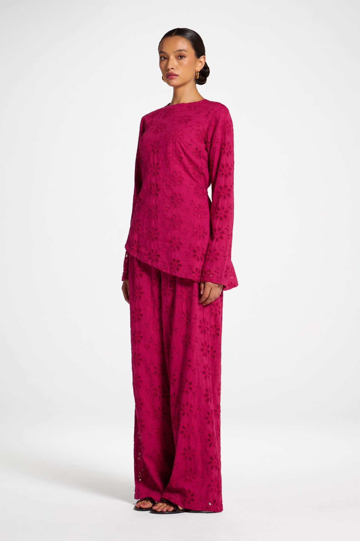 Eyelet Asymmetric Top - Sangria Top Veiled