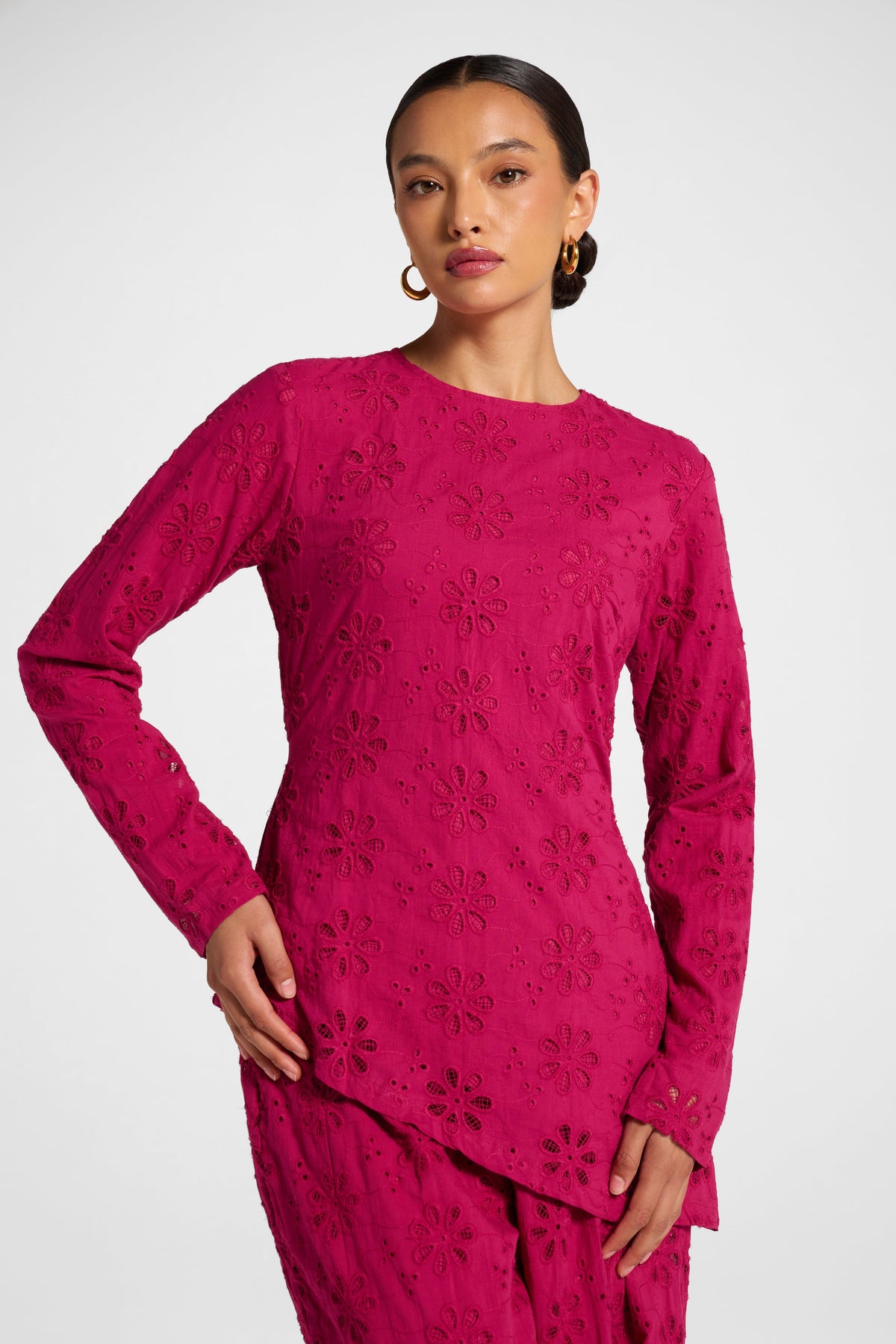 Eyelet Asymmetric Top - Sangria Top Veiled