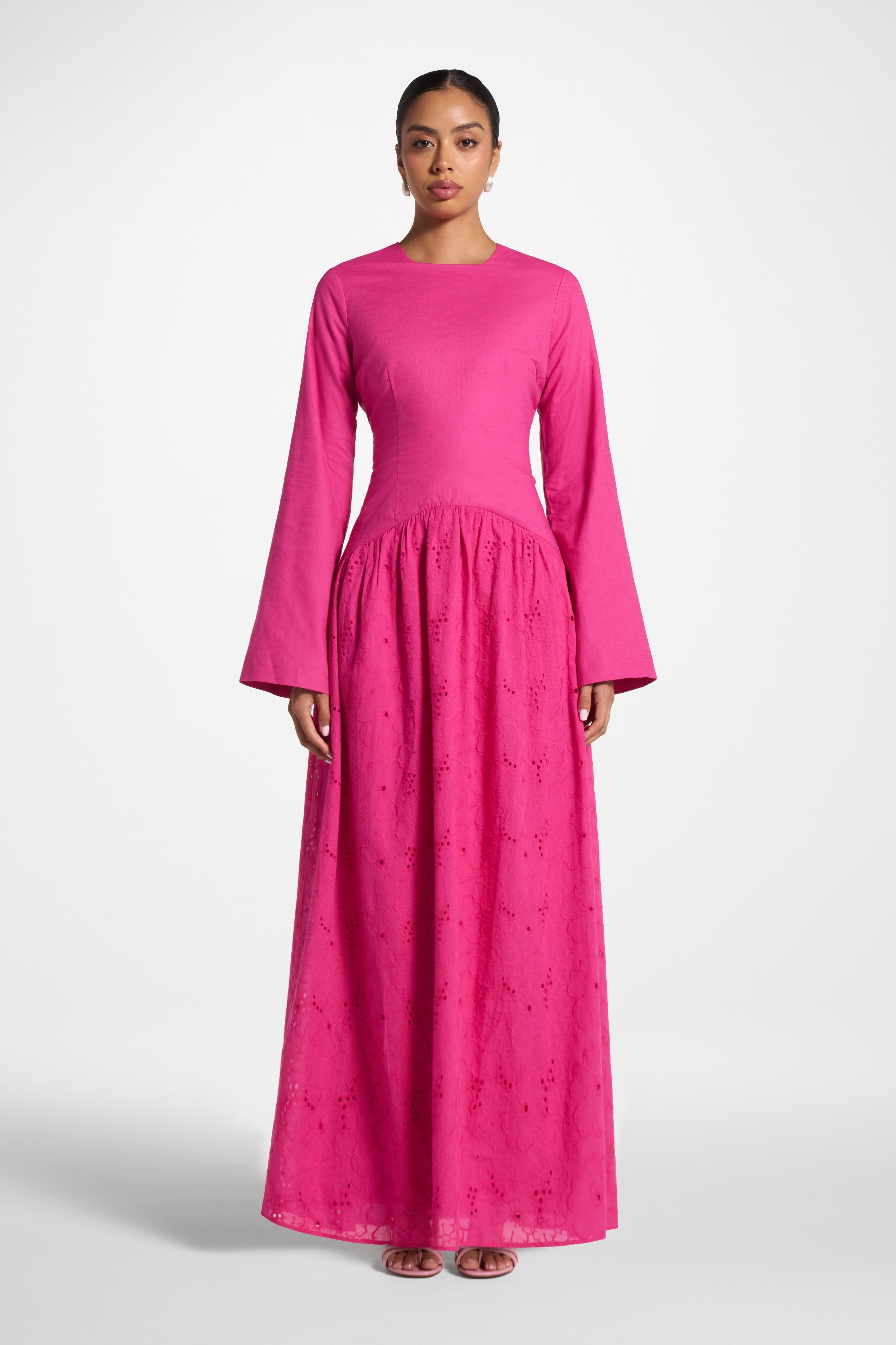 Eyelet Lace Up Maxi Dress - Magenta Abayas Veiled