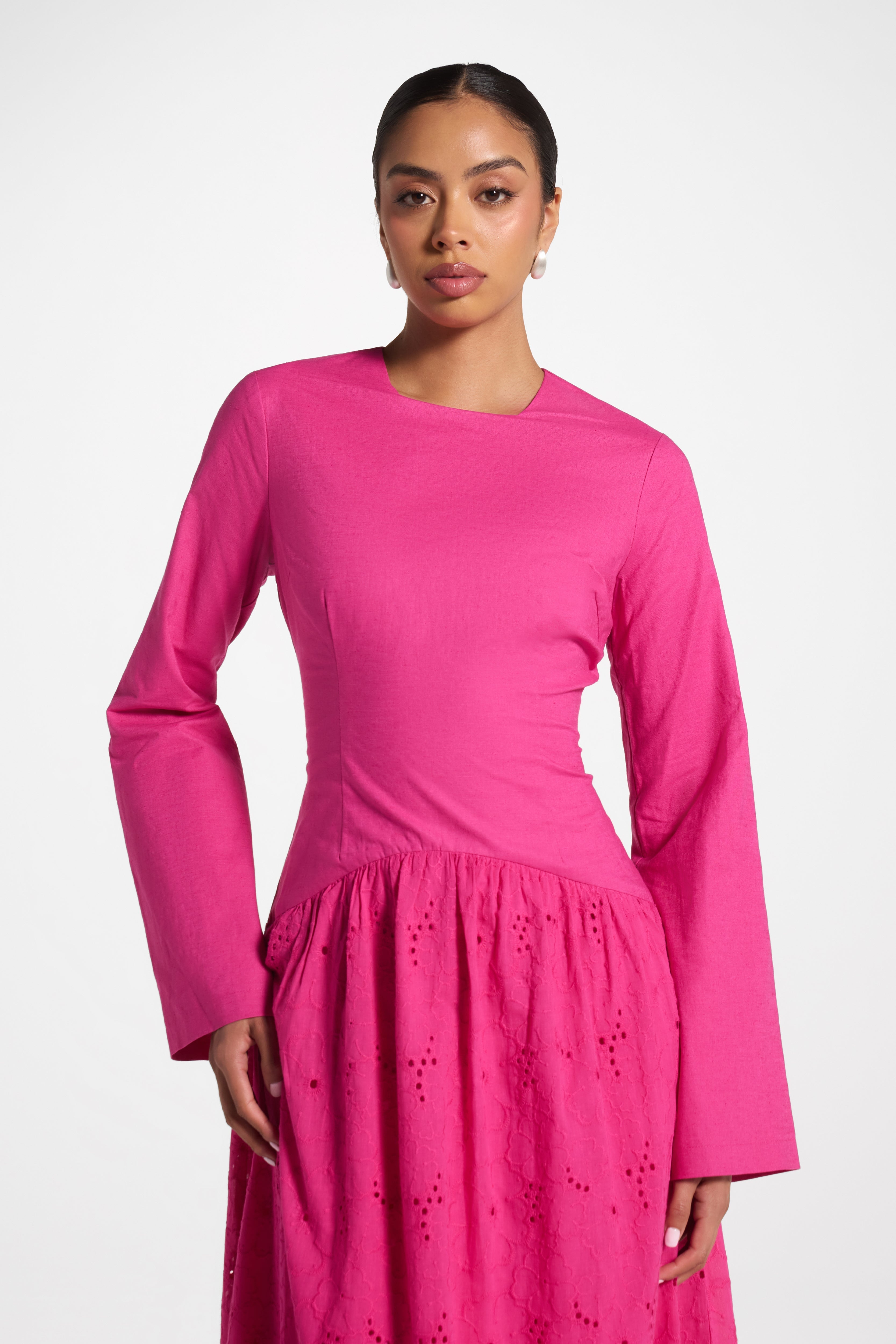 Eyelet Lace Up Maxi Dress - Magenta Abayas Veiled
