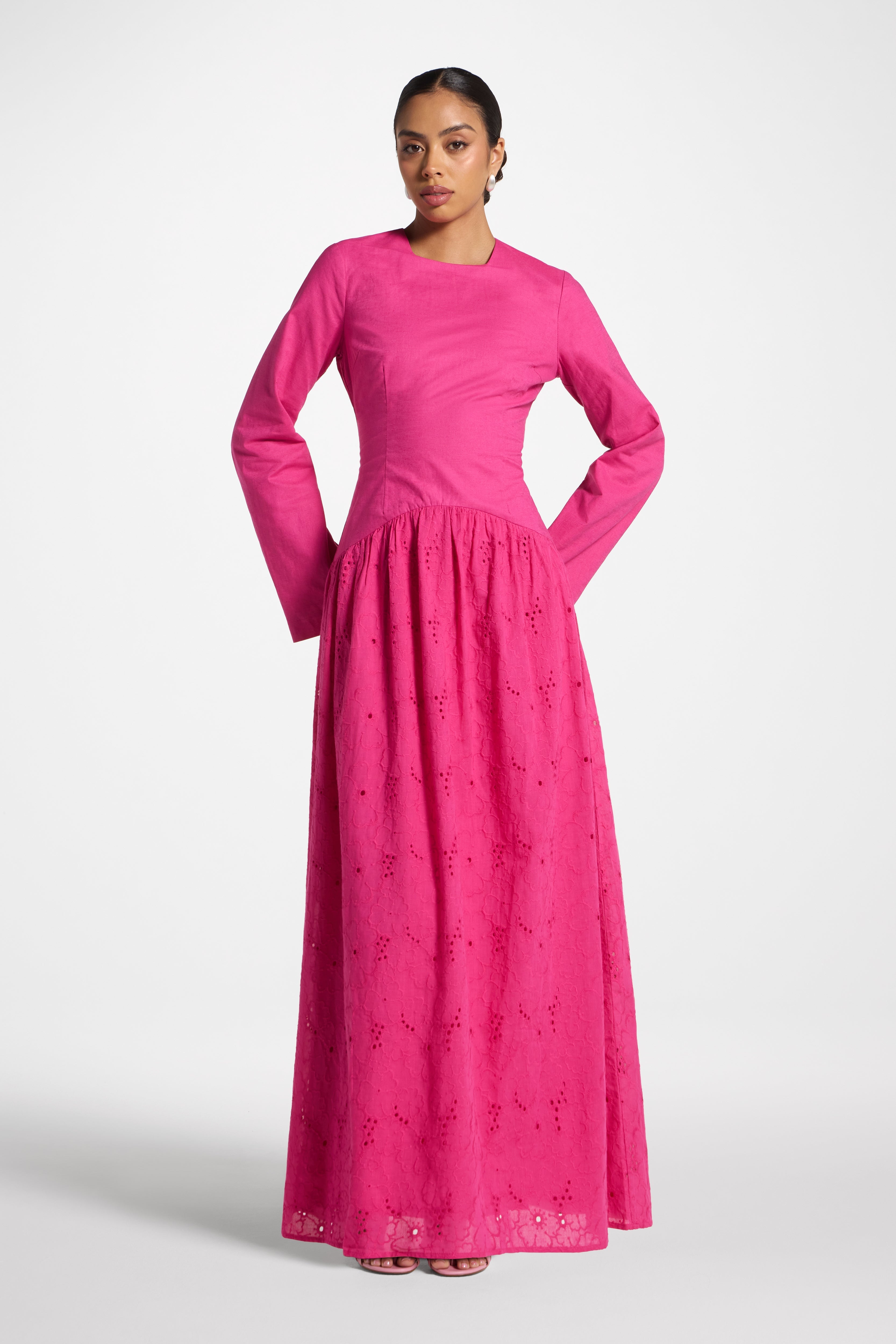 Eyelet Lace Up Maxi Dress - Magenta Abayas Veiled