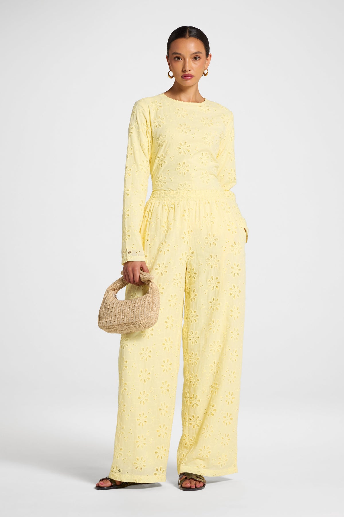 Eyelet Wide Leg Pant - Anise Flower Pants Veiled