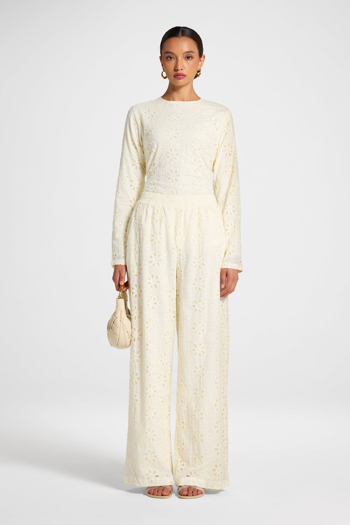 Eyelet Wide Leg Pant - Coconut Milk Pants Veiled
