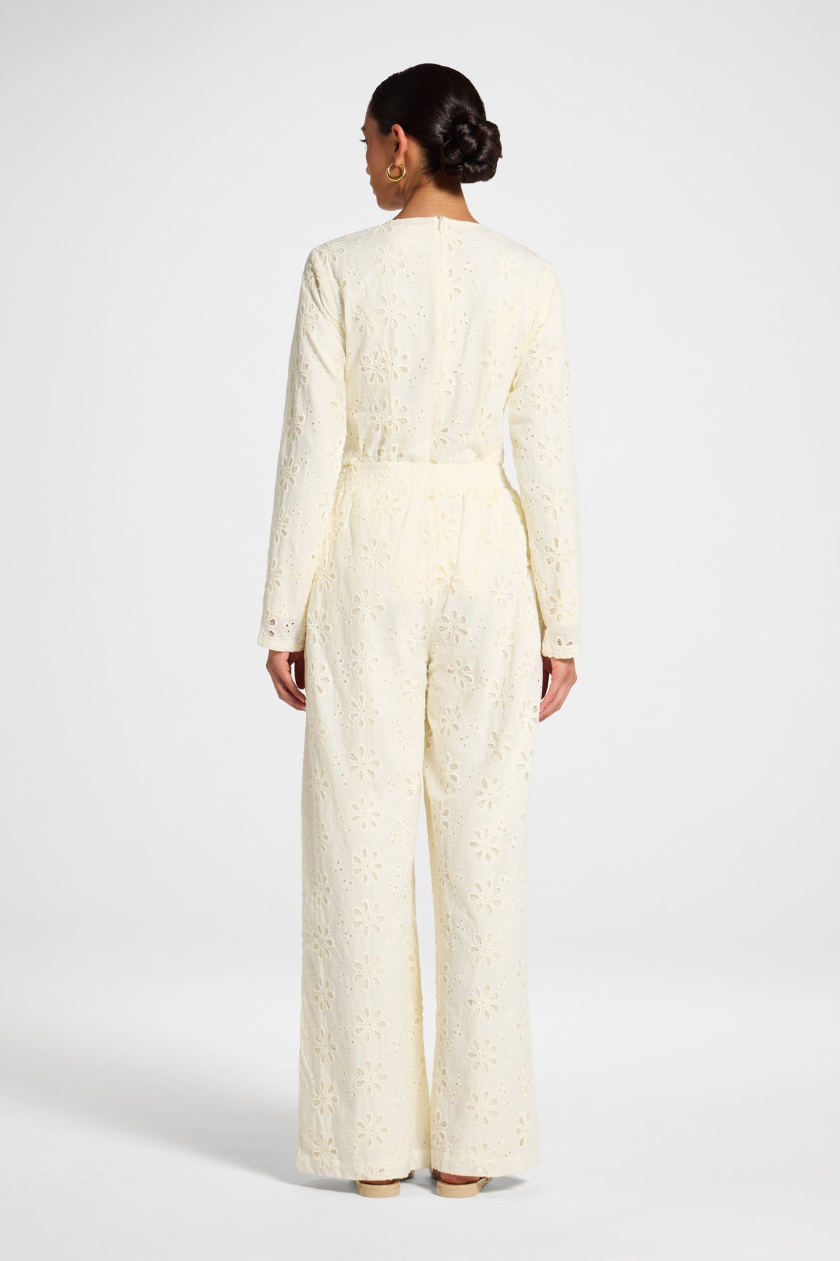 Eyelet Wide Leg Pant - Coconut Milk Pants Veiled