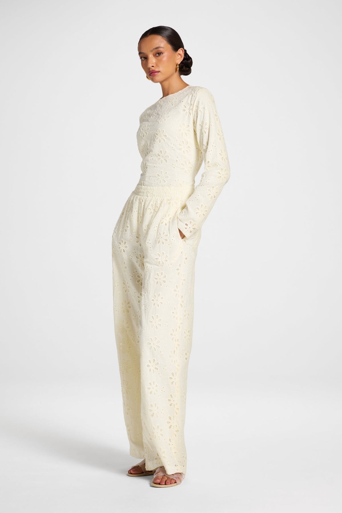 Eyelet Wide Leg Pant - Coconut Milk Pants Veiled