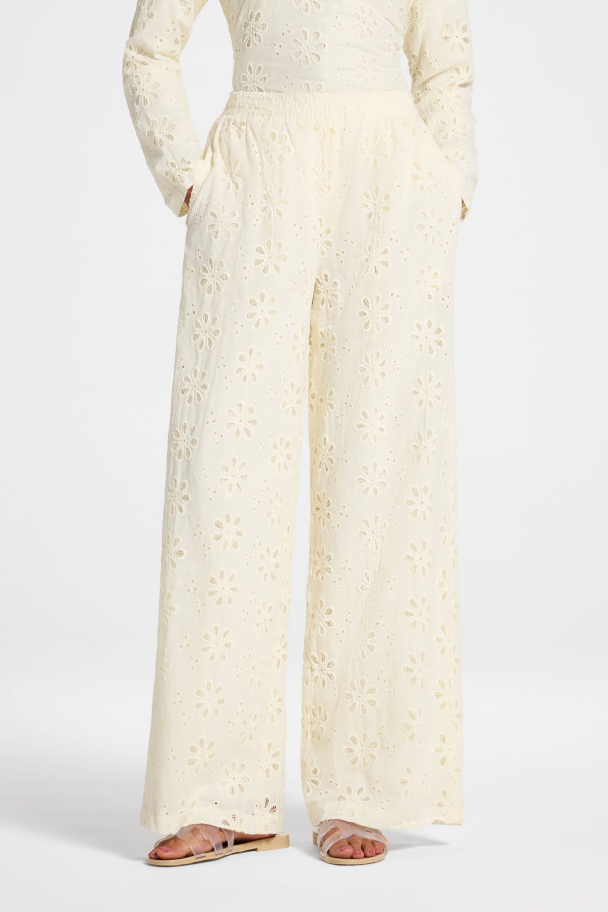 Eyelet Wide Leg Pant - Coconut Milk Pants Veiled