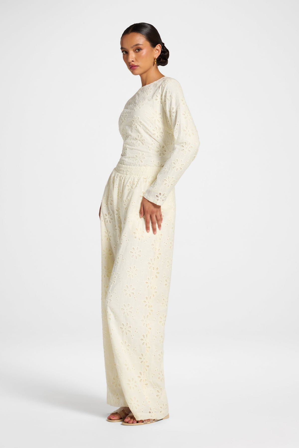 Eyelet Wide Leg Pant - Coconut Milk Pants Veiled