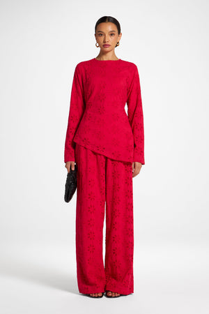 Eyelet Wide Leg Pant - Lollipop