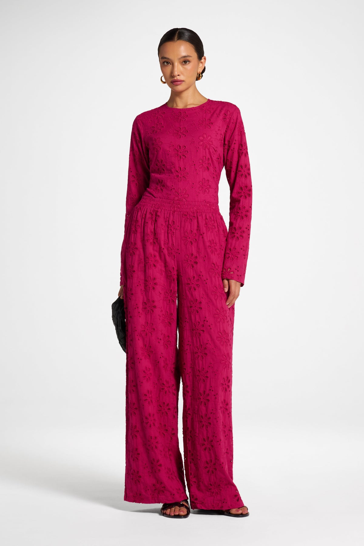 Eyelet Wide Leg Pant - Sangria Pants Veiled