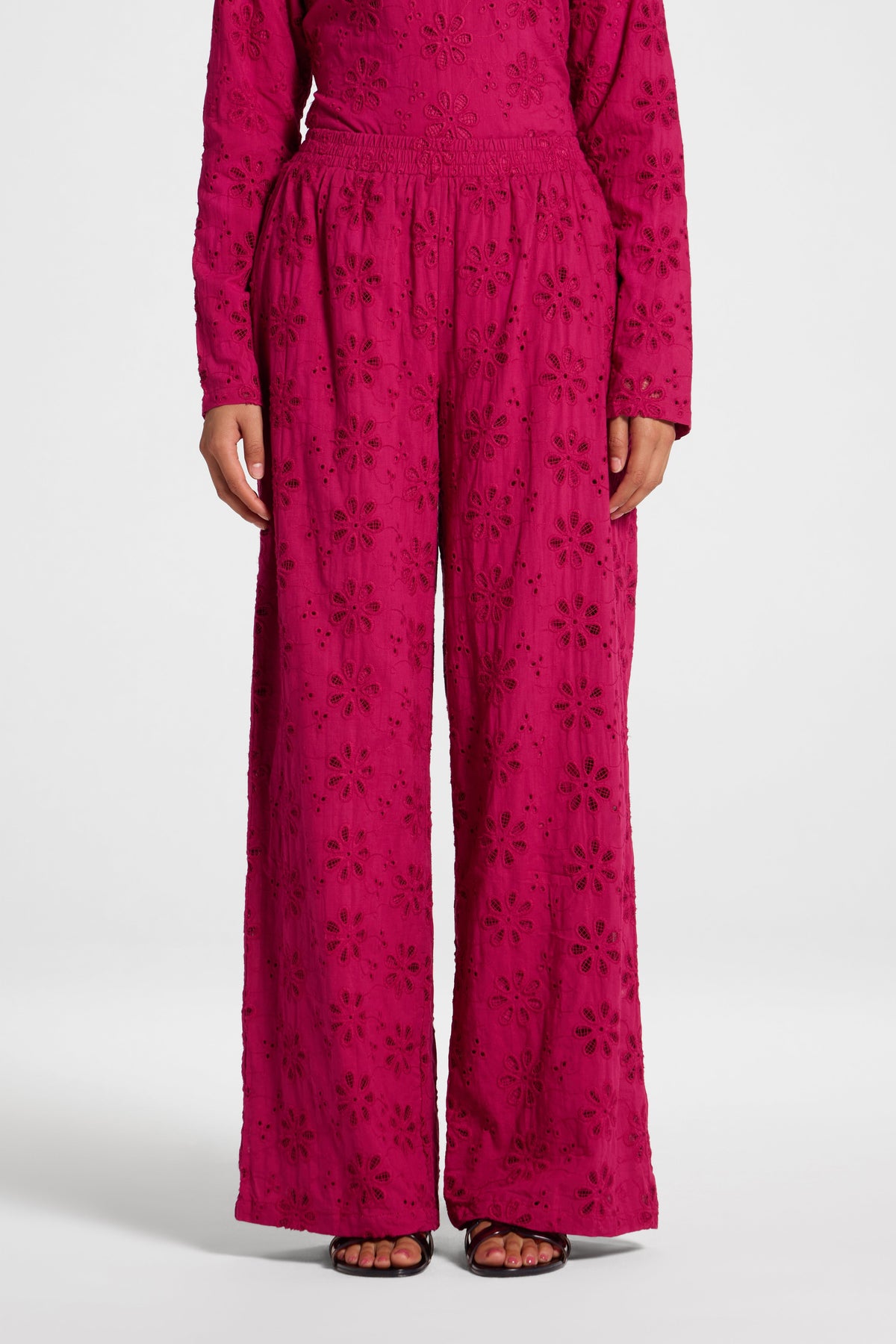 Eyelet Wide Leg Pant - Sangria Pants Veiled