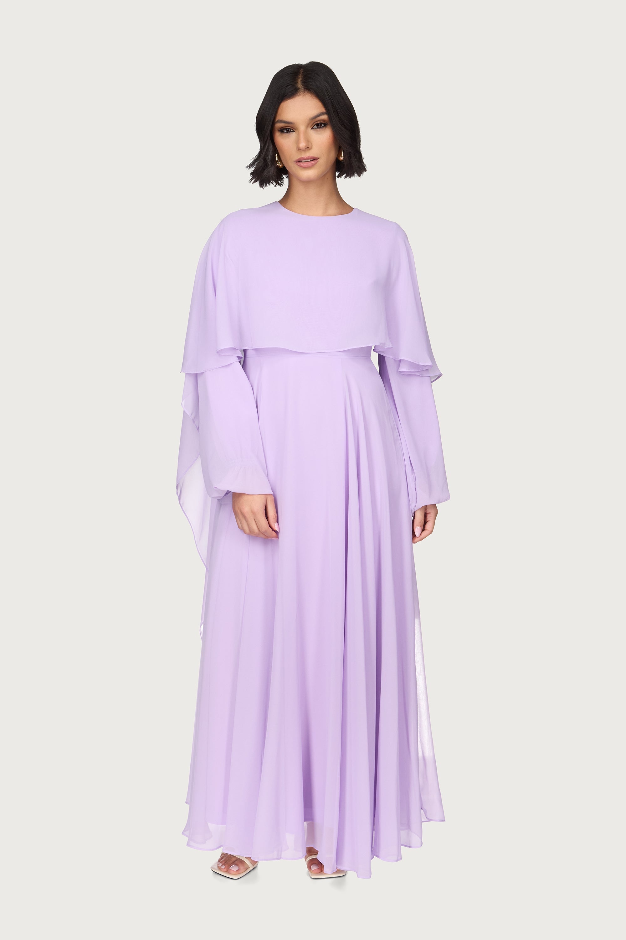 Falak Draped Chiffon Maxi Dress - Lilac Dresses Veiled