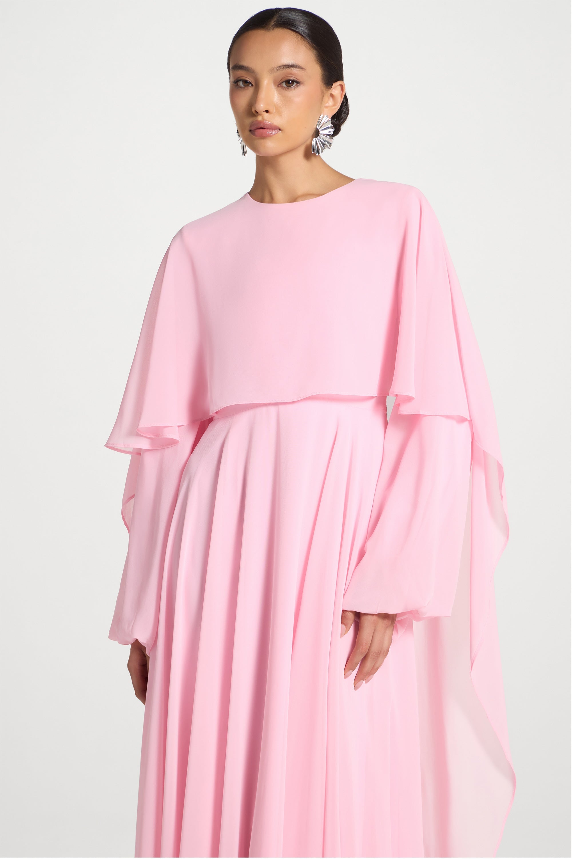 Falak Draped Chiffon Maxi Dress - Pastel Pink Dresses Veiled