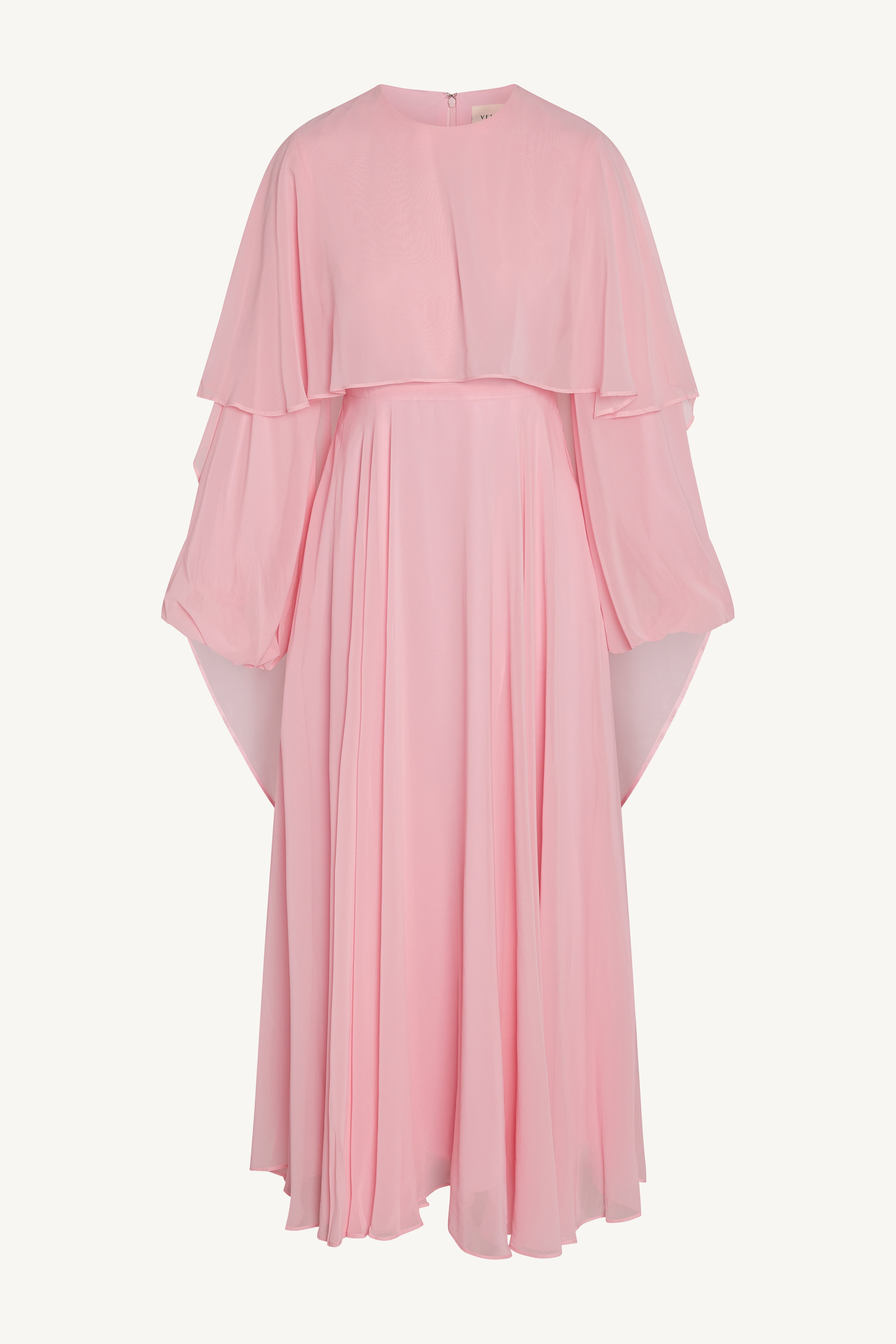 Falak Draped Chiffon Maxi Dress - Pastel Pink Dresses Veiled
