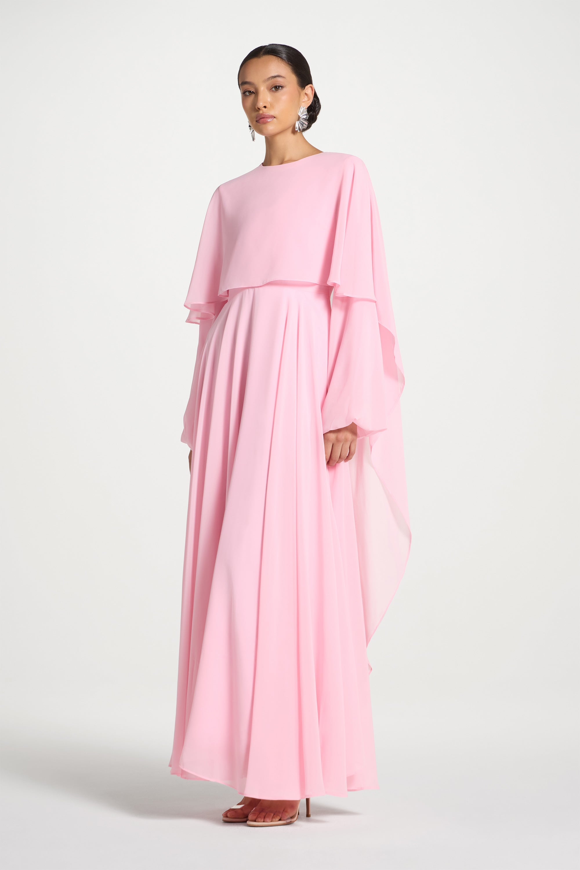Falak Draped Chiffon Maxi Dress - Pastel Pink Dresses Veiled