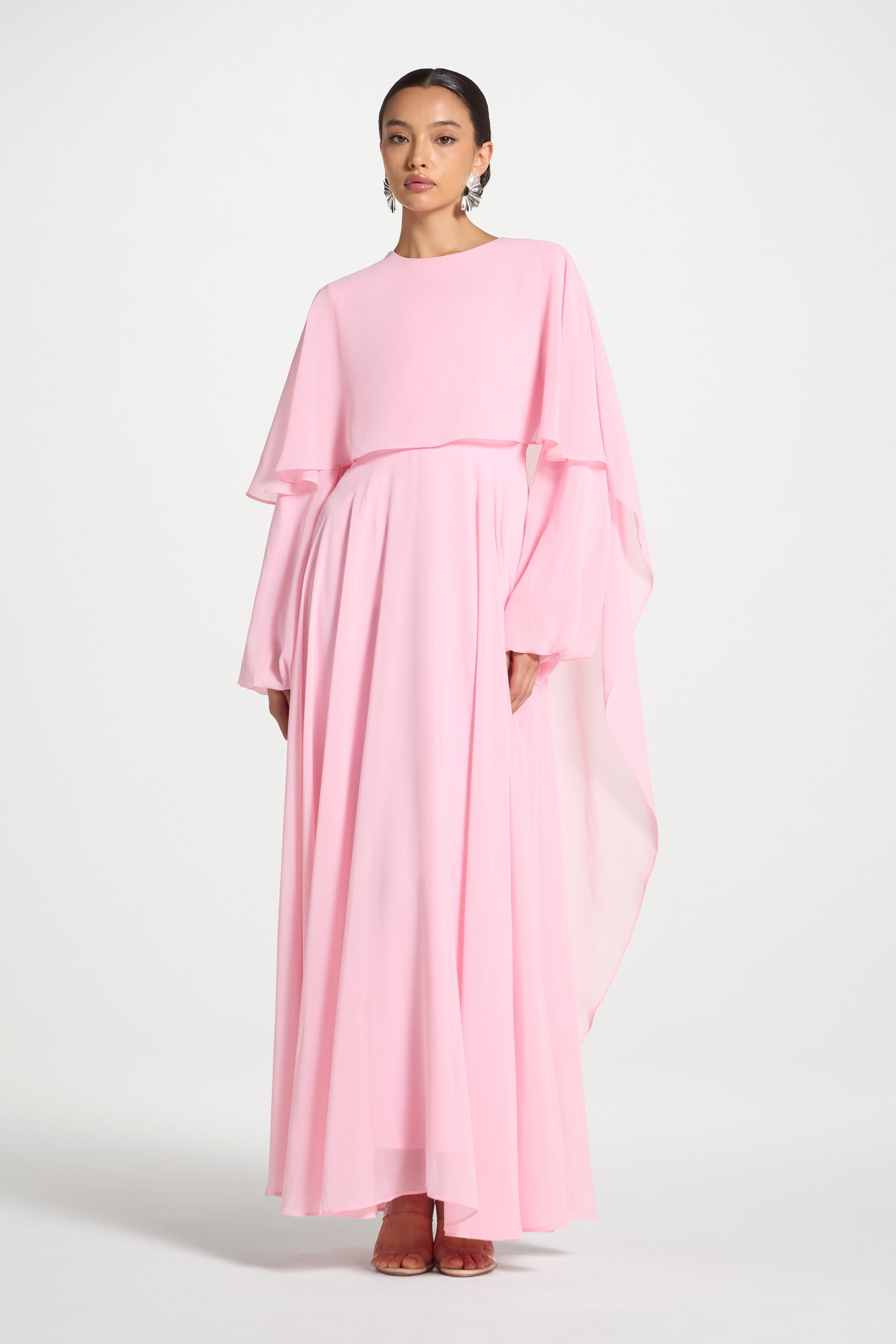 Falak Draped Chiffon Maxi Dress - Pastel Pink Dresses Veiled
