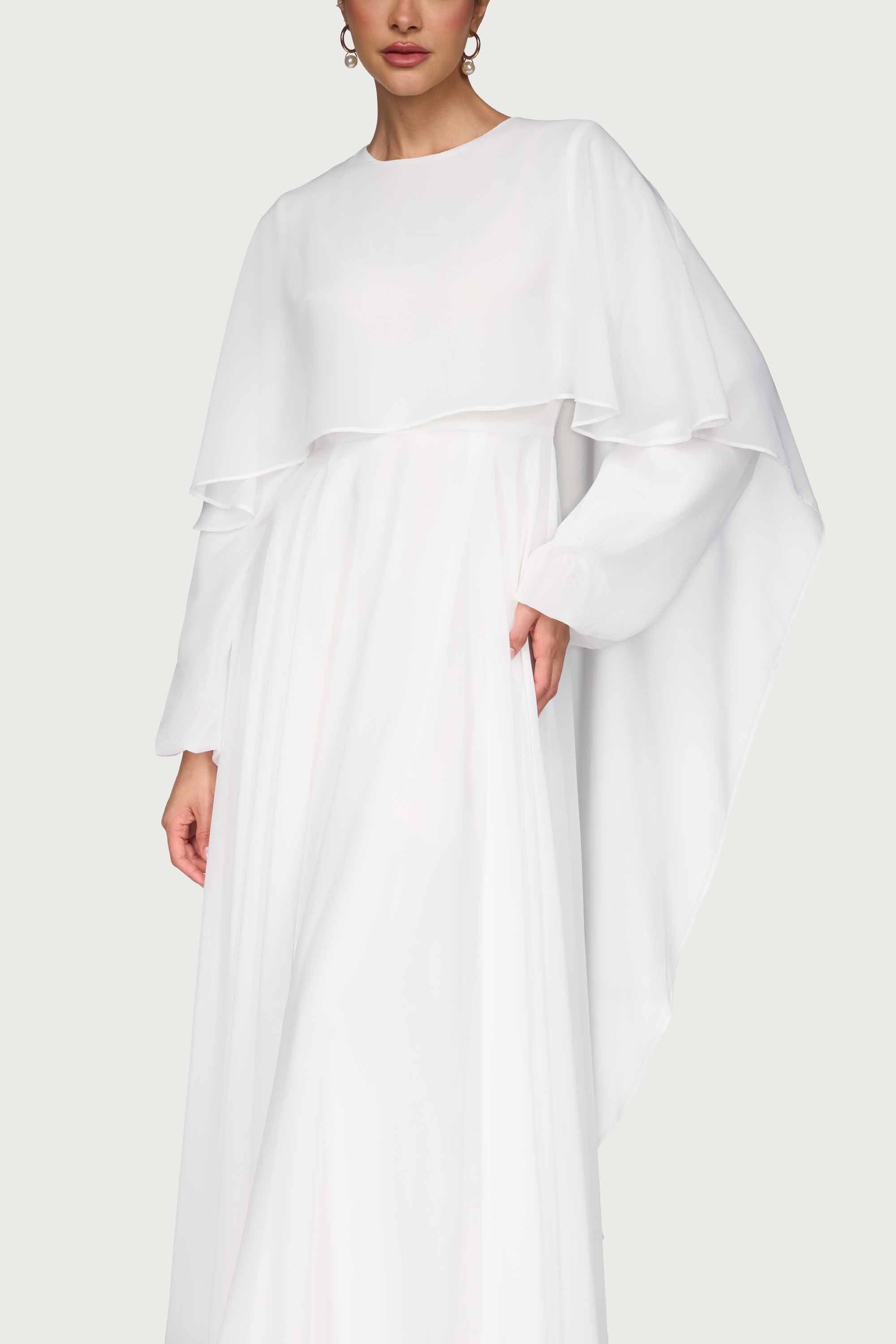 Falak Draped Chiffon Maxi Dress - White Dresses Veiled