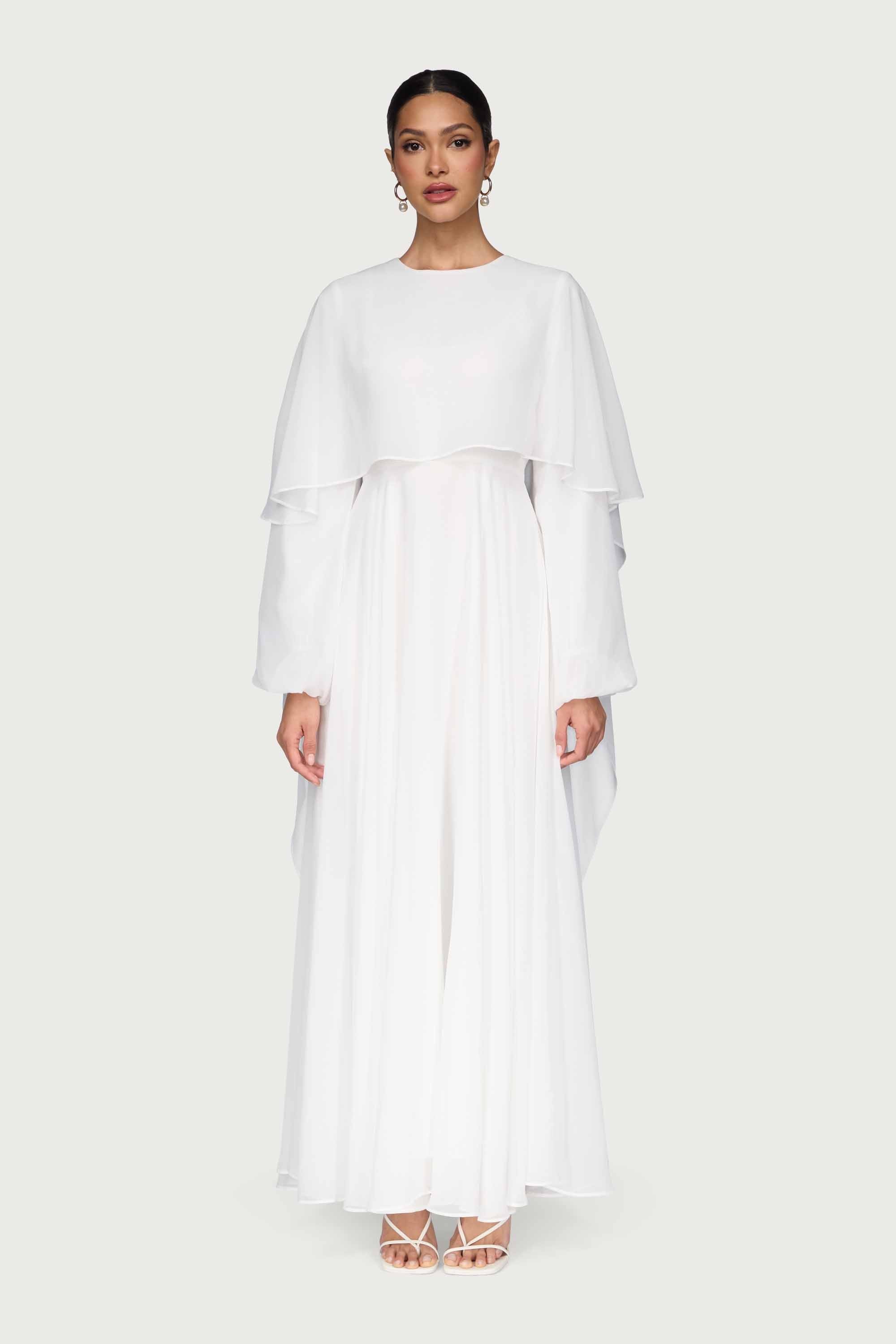 Falak Draped Chiffon Maxi Dress - White Dresses Veiled