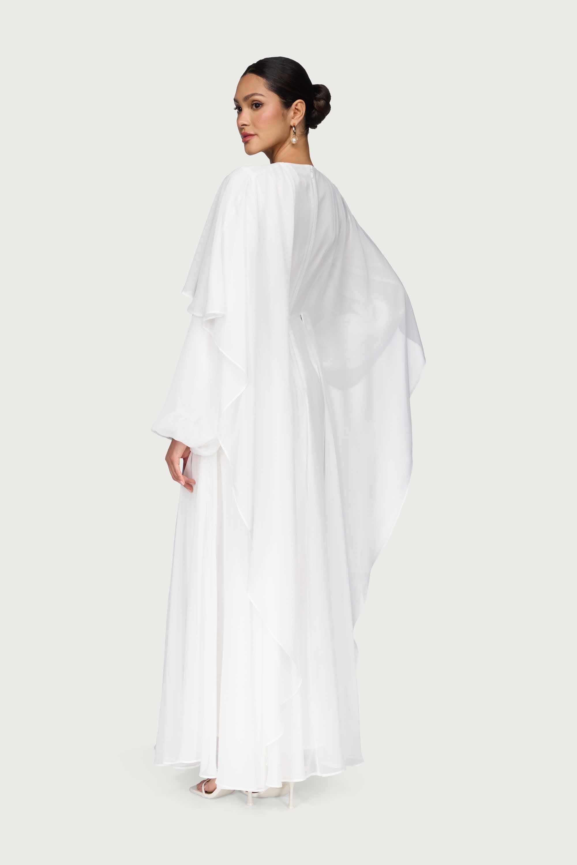 Falak Draped Chiffon Maxi Dress - White Dresses Veiled