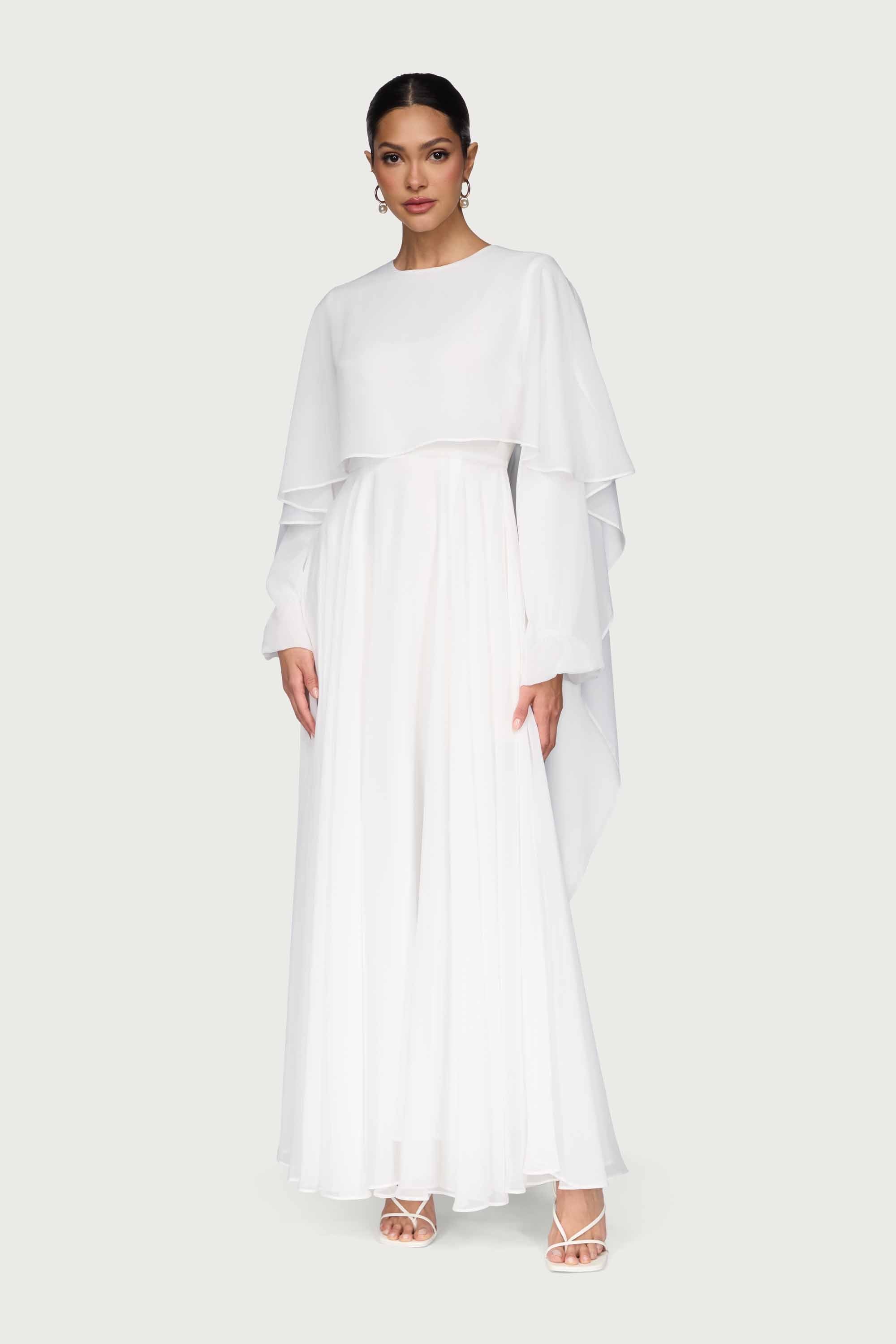 Falak Draped Chiffon Maxi Dress - White Dresses Veiled