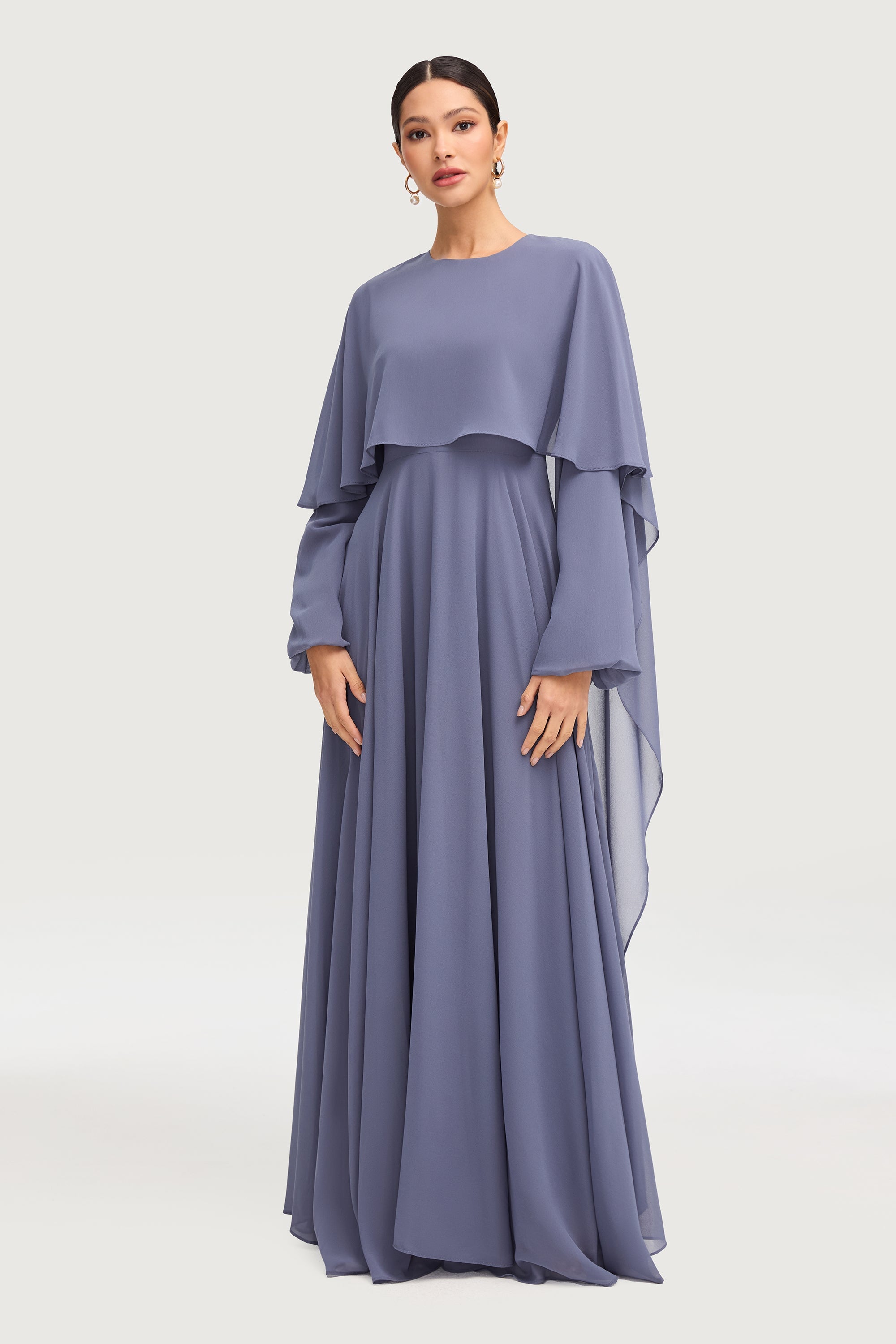 Farah Chiffon Cape Overlay Maxi Dress - Dusk Dresses Veiled