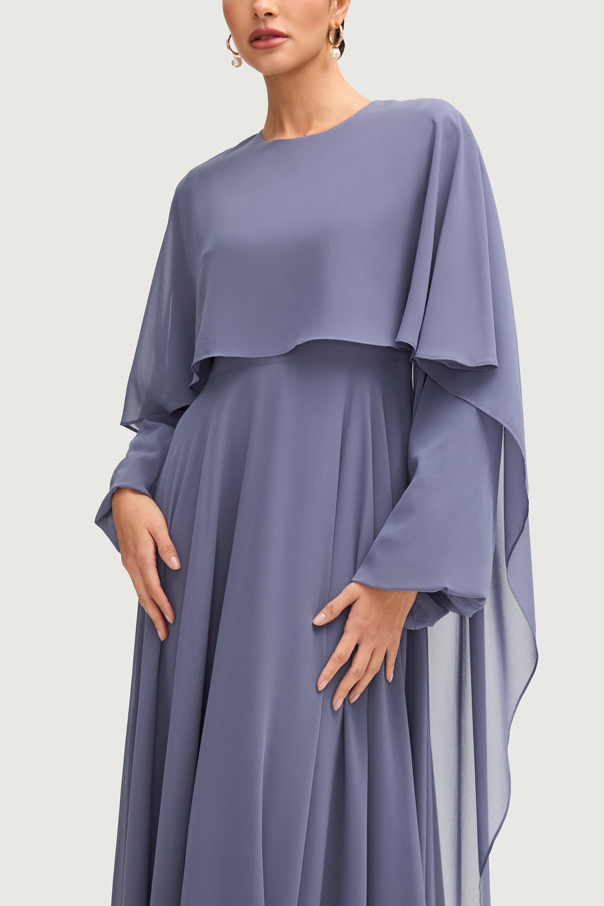 Farah Chiffon Cape Overlay Maxi Dress - Dusk Dresses Veiled