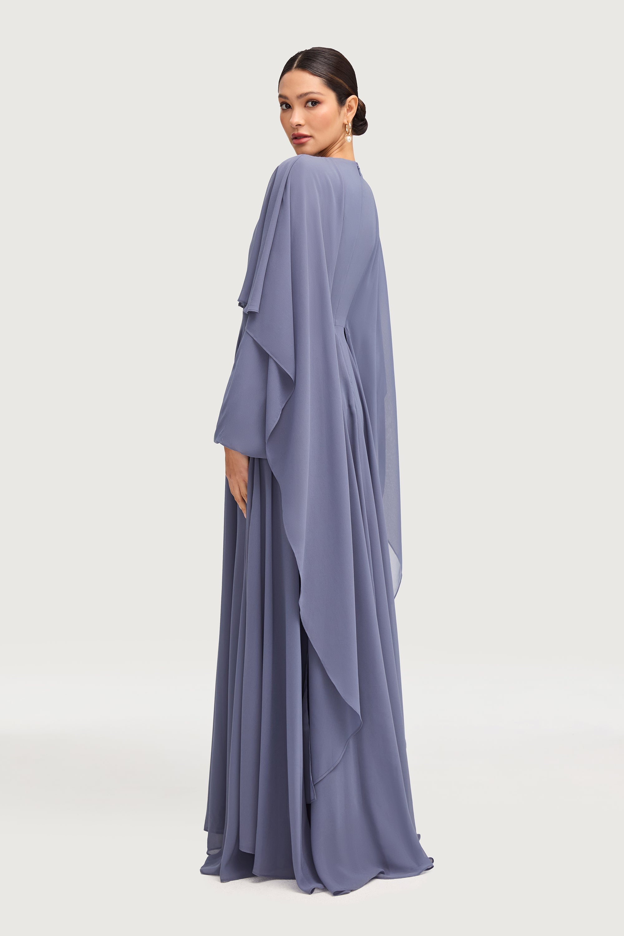Farah Chiffon Cape Overlay Maxi Dress - Dusk Dresses Veiled