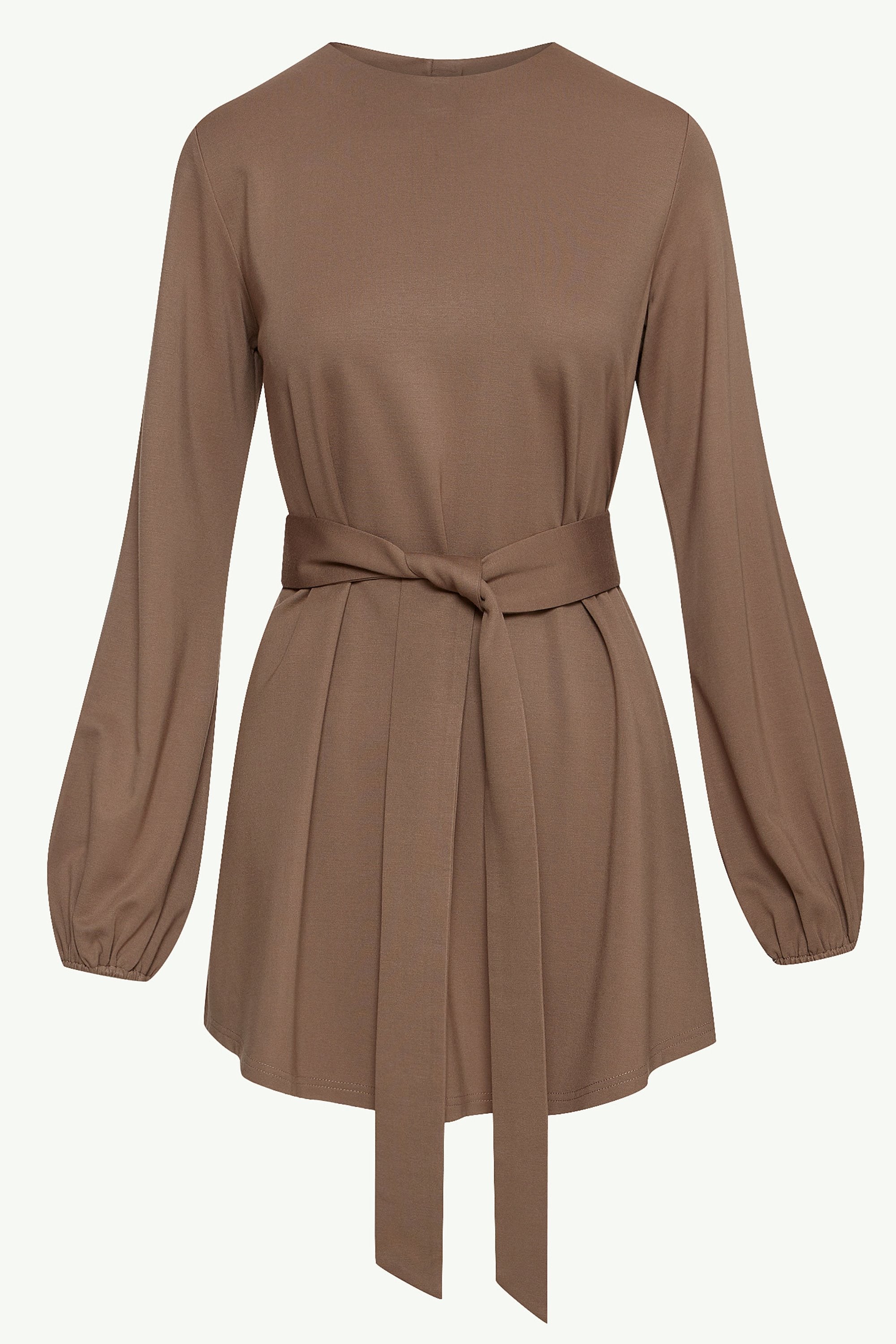 Fatima Everyday Belted Jersey Top - Dark Taupe Clothing epschoolboard 