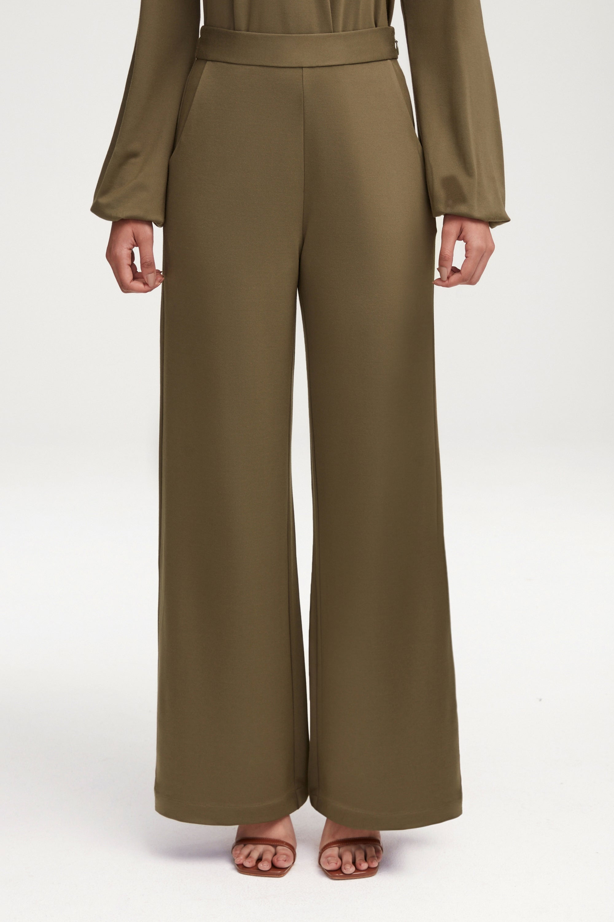 Fatima Everyday Wide Leg Jersey Pants - Olive Clothing Veiled