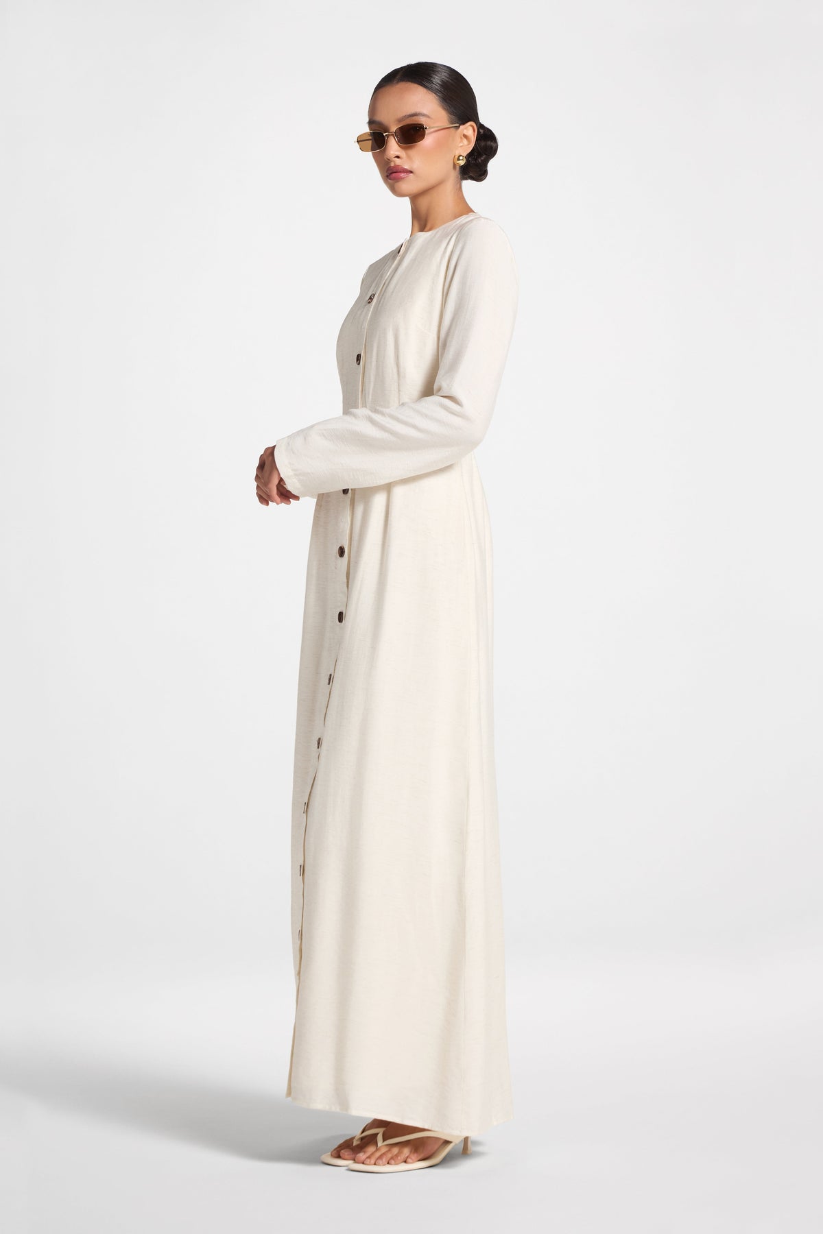 Faux Button Front Maxi Dress - Natural Dress Veiled