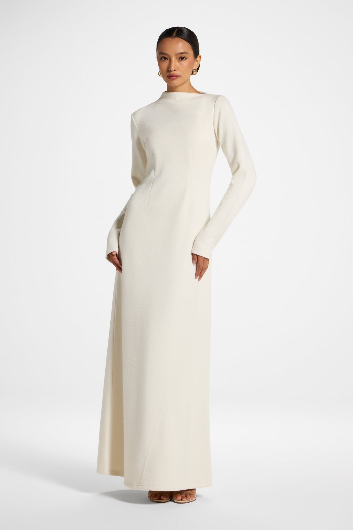 Faux Wrap Sweater Dress - Beige Dress Veiled