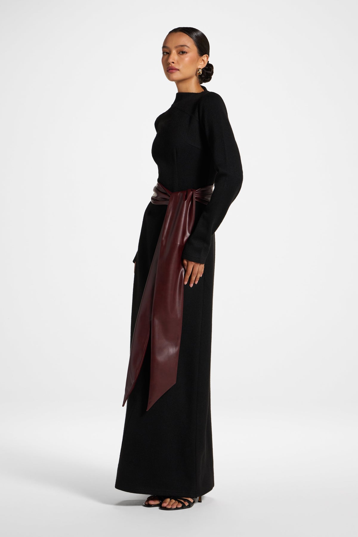 Faux Wrap Sweater Dress - Black Dress Veiled