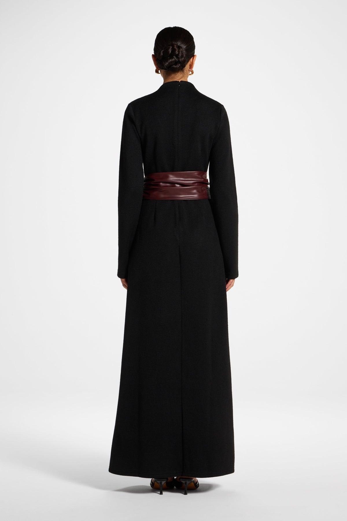 Faux Wrap Sweater Dress - Black Dress Veiled