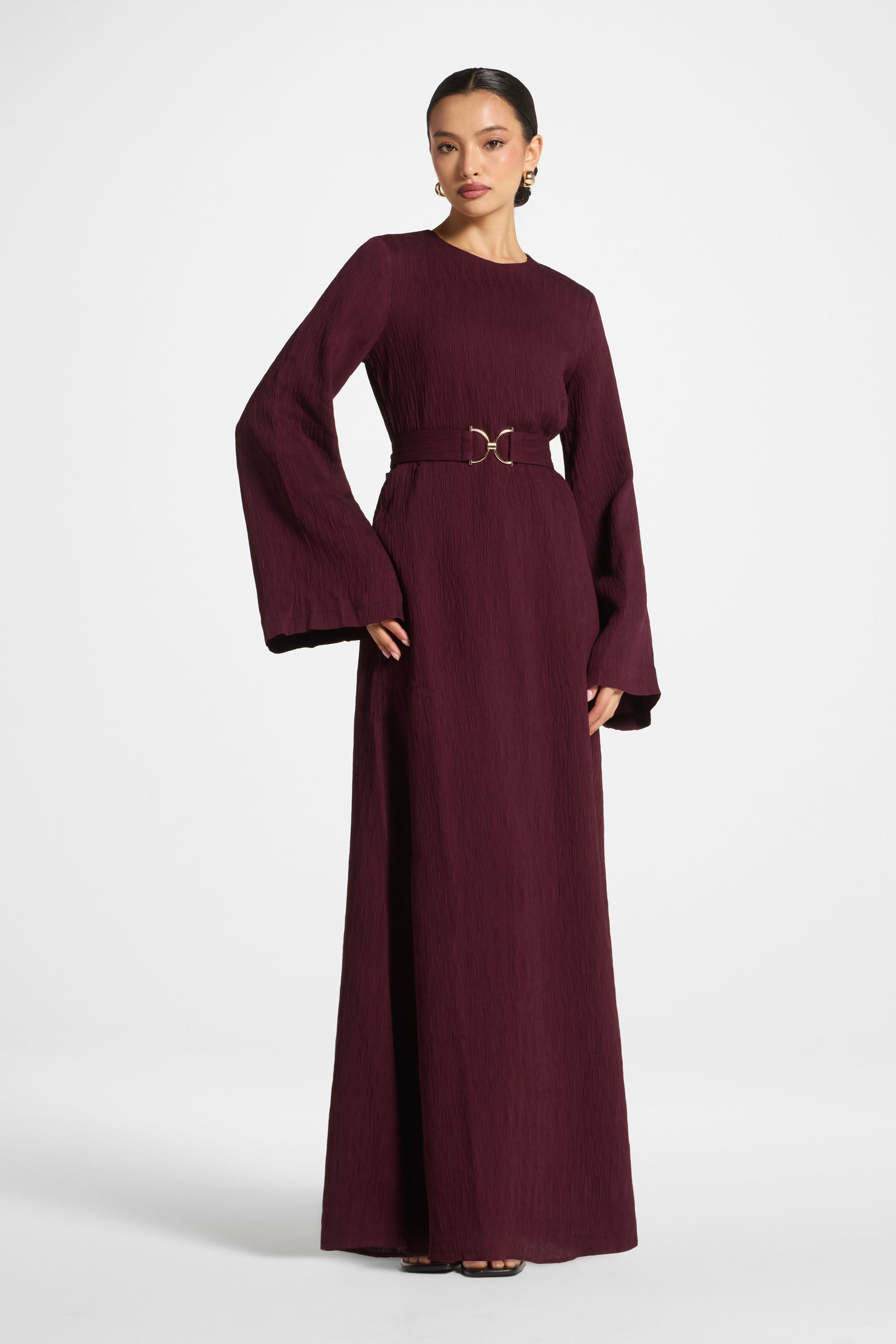 Flare Sleeve Maxi Dress - Black Currant Abayas Veiled