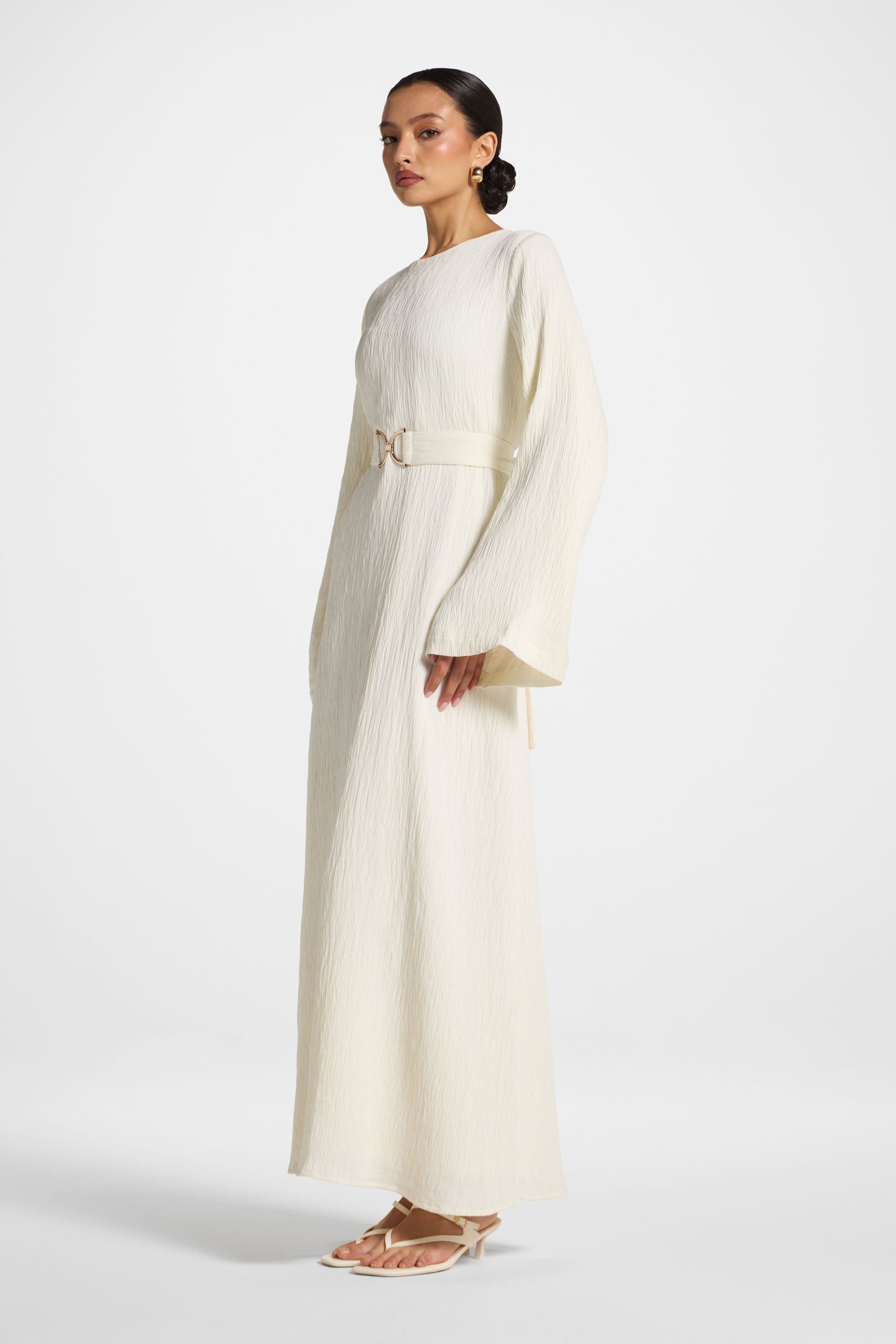 Flare Sleeve Maxi Dress - White Abayas Veiled